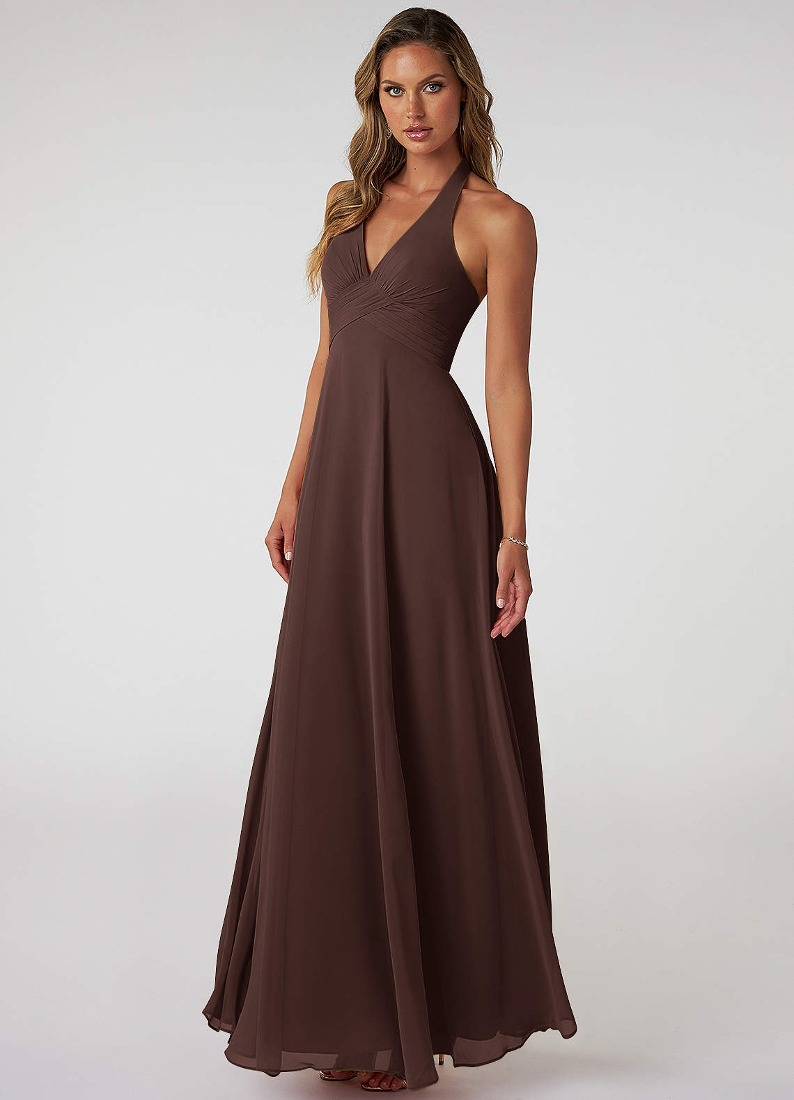 Tessie A-Line V-Neck Chiffon Bridesmaid Dress in Ganache