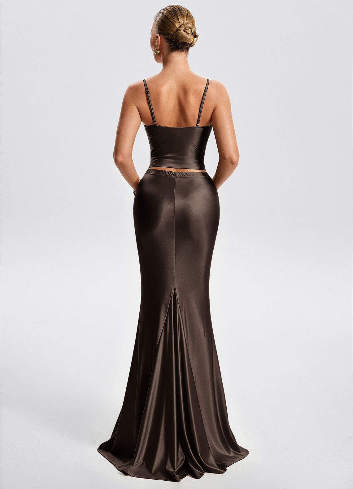 Fernley Mermaid Corset Stretch Satin Evening Dress in Ganache