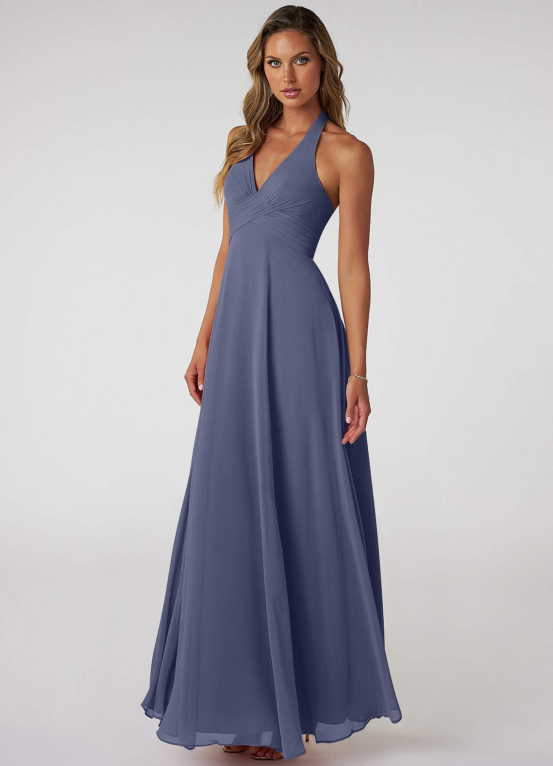 Tessie A-Line V-Neck Chiffon Bridesmaid Dress in Stormy
