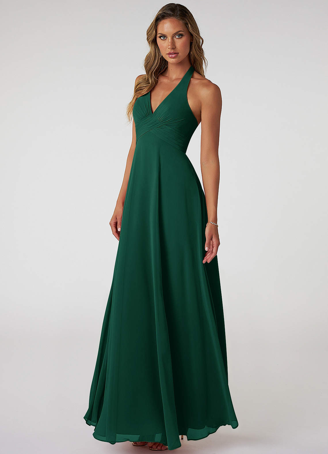Tessie A-Line V-Neck Chiffon Bridesmaid Dress in Emerald