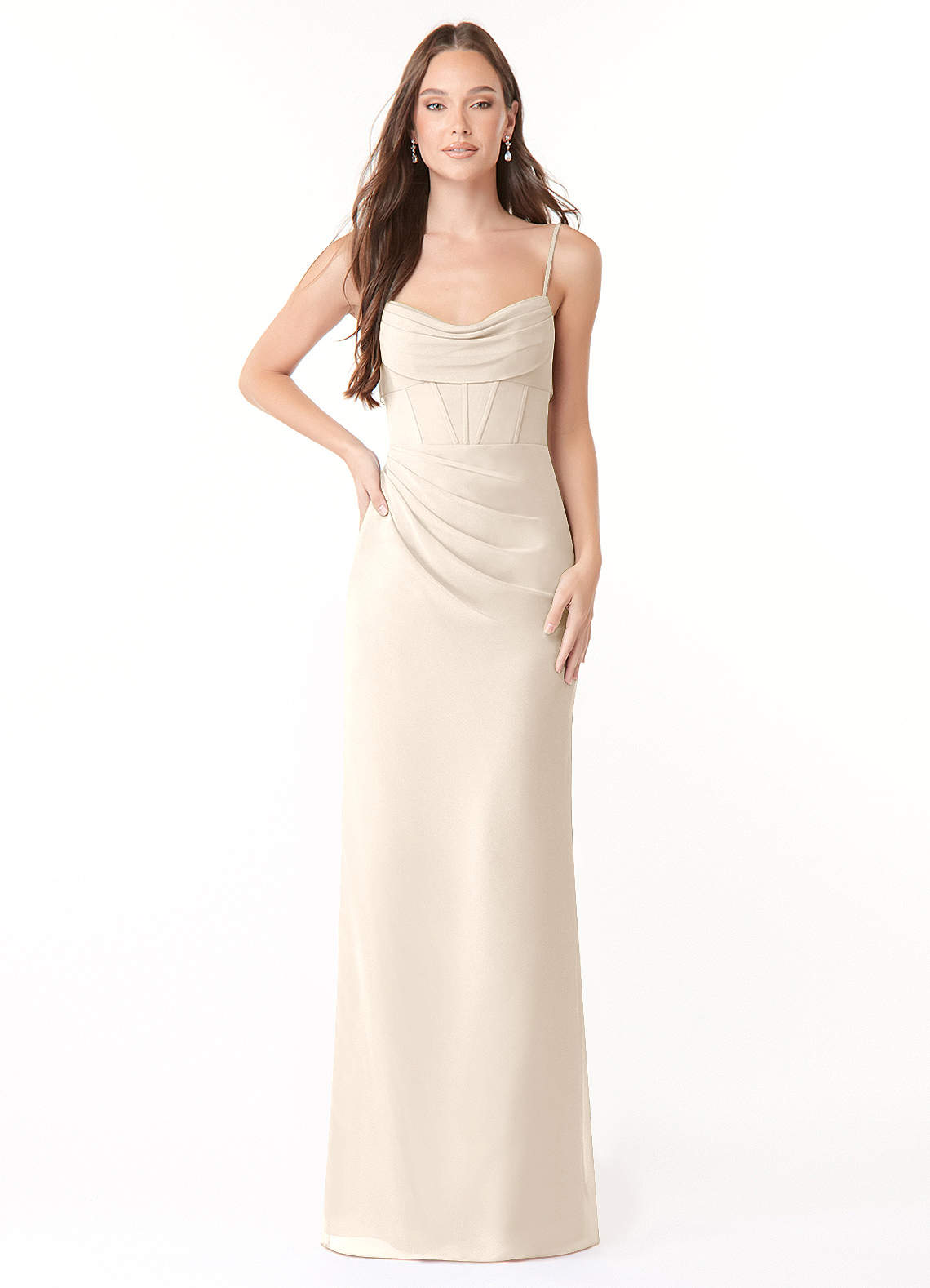Mai Sheath Cowl-Neck Chiffon Bridesmaid Dress in White Alabaster