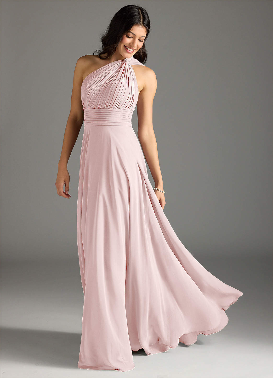 Charlize A-Line One-Shoulder Chiffon Bridesmaid Dress in Blushing Pink