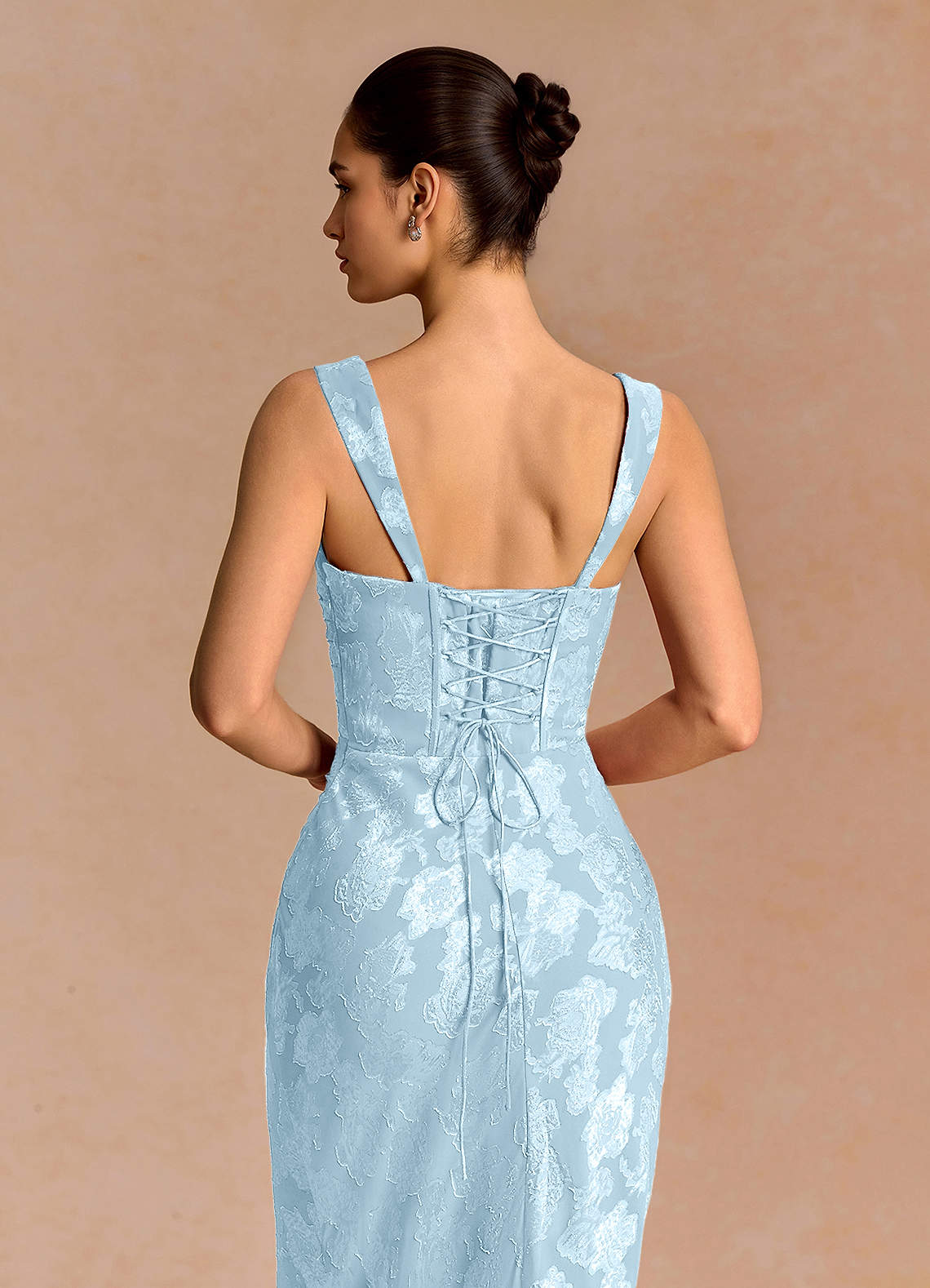 Agustina Square-Neck Pleated Fil Coupé Evening Dress in Powder Blue