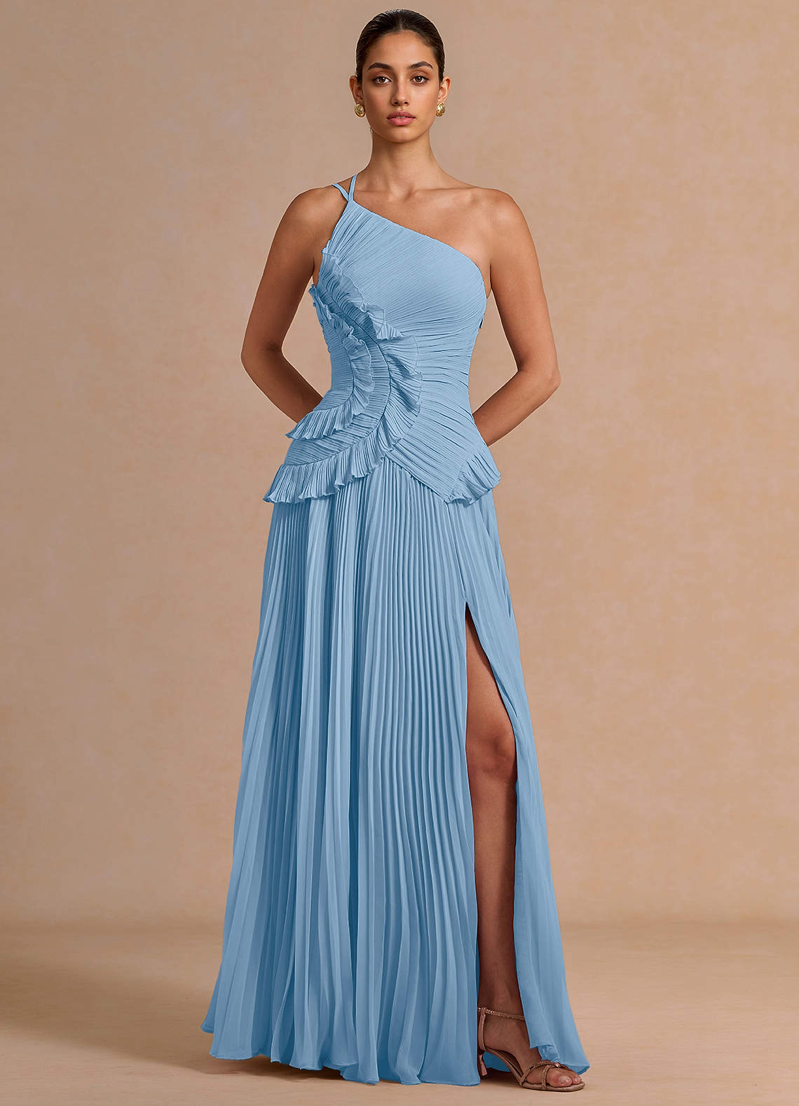 Melody A-Line One-Shoulder Chiffon Evening Dress in Haze blue