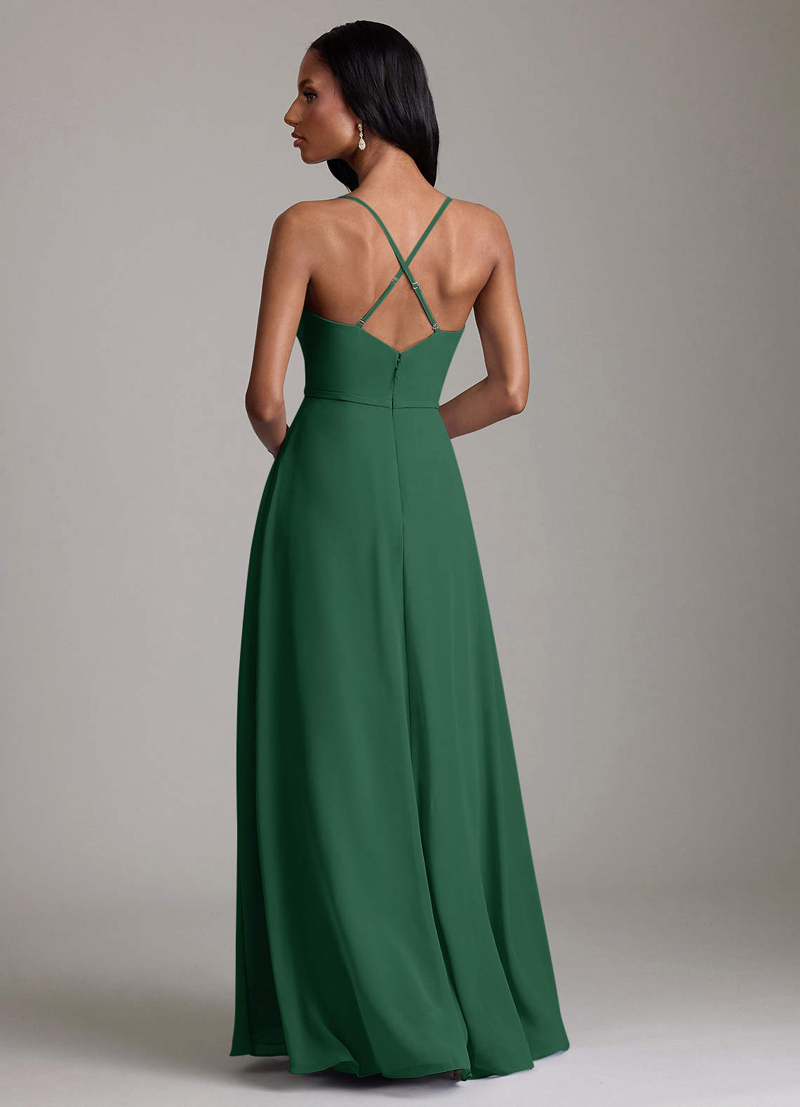 Naeem A-Line V-Neck Chiffon Bridesmaid Dress in Dark Green