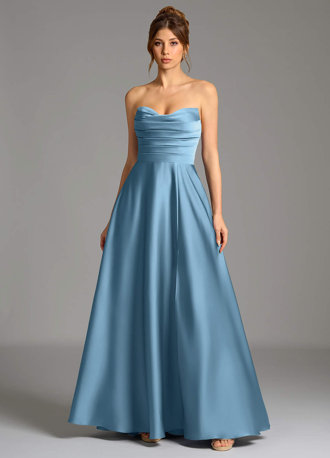 Ayla A-Line Sweetheart Stretch Satin Bridesmaid Dress in Steel Blue