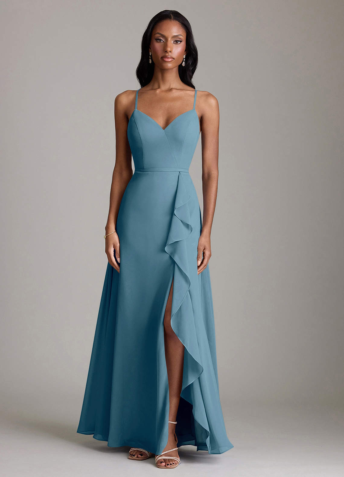 Naeem A-Line V-Neck Chiffon Bridesmaid Dress in Bermuda