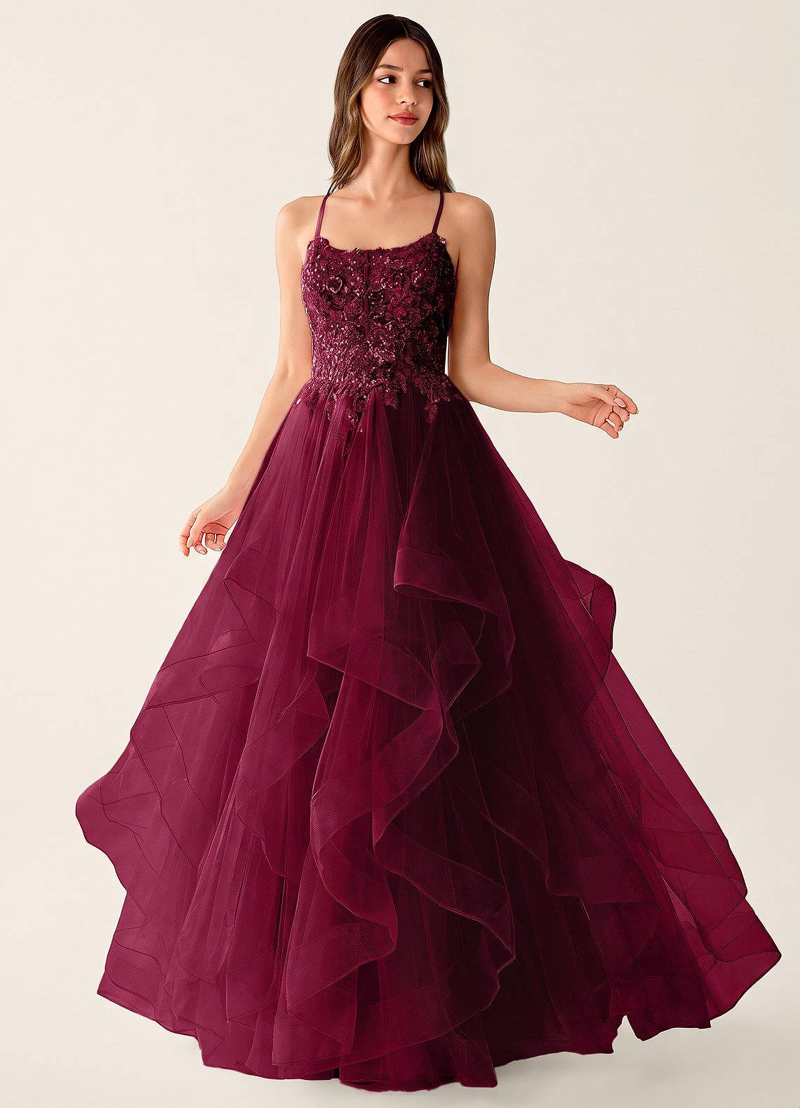 Mosaic A-Line V-Neck Tulle Evening Dress in black