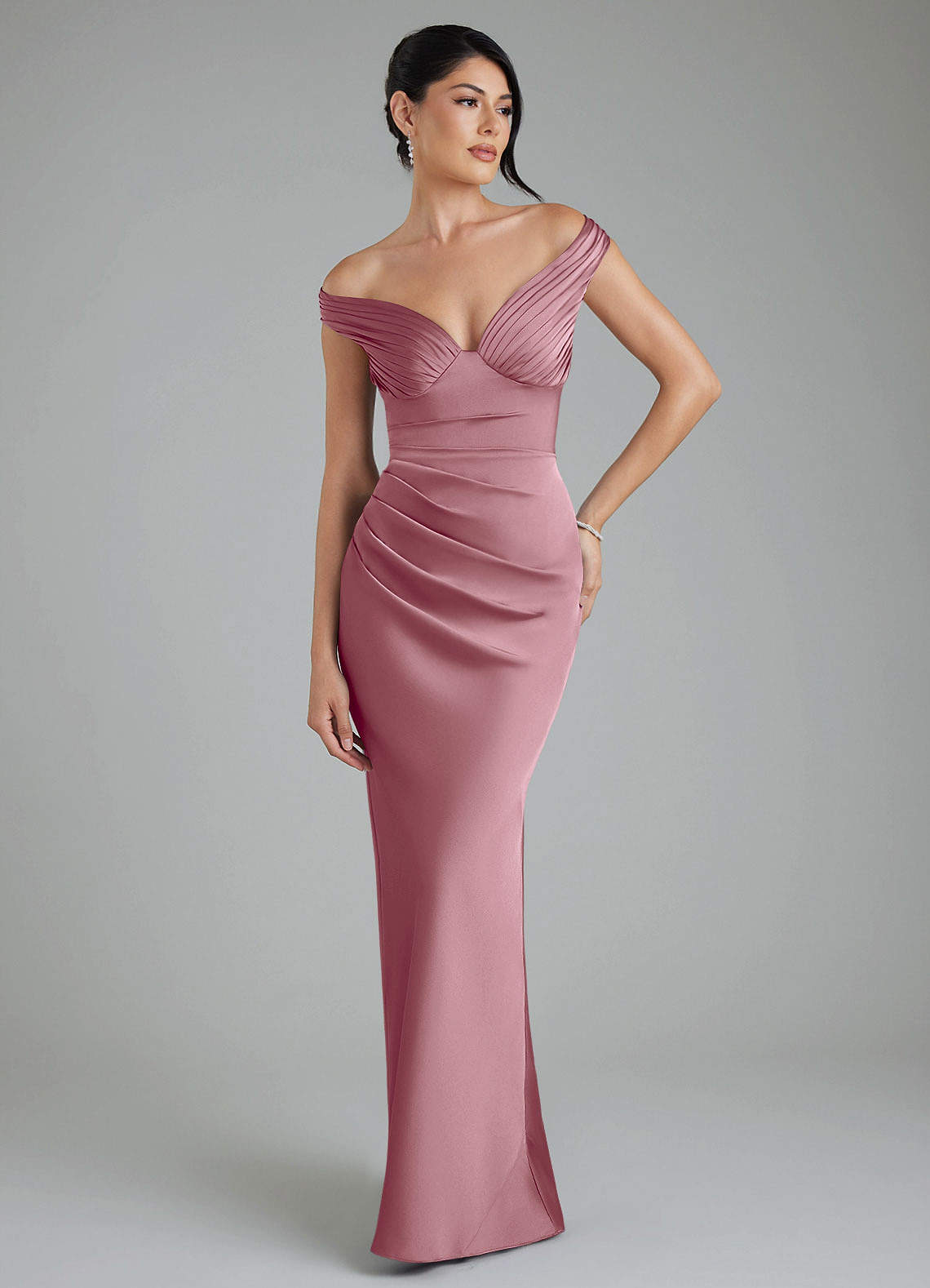 Stella Sheath V-Neck Stretch Satin Bridesmaid Dress in Vintage Mauve