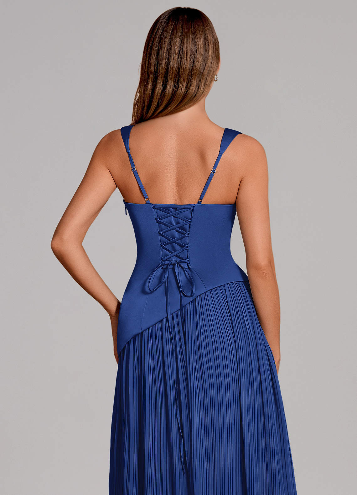 Stephanie A-Line Square-Neck Stretch Satin and Chiffon Bridesmaid Dress in Royal Blue
