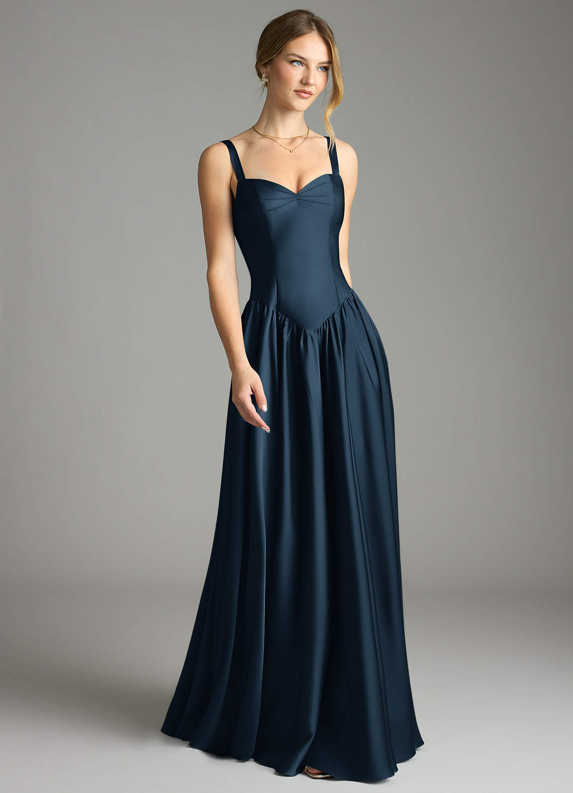 Evadina A-Line Sweetheart Stretch Satin Bridesmaid Dress in Dark Navy