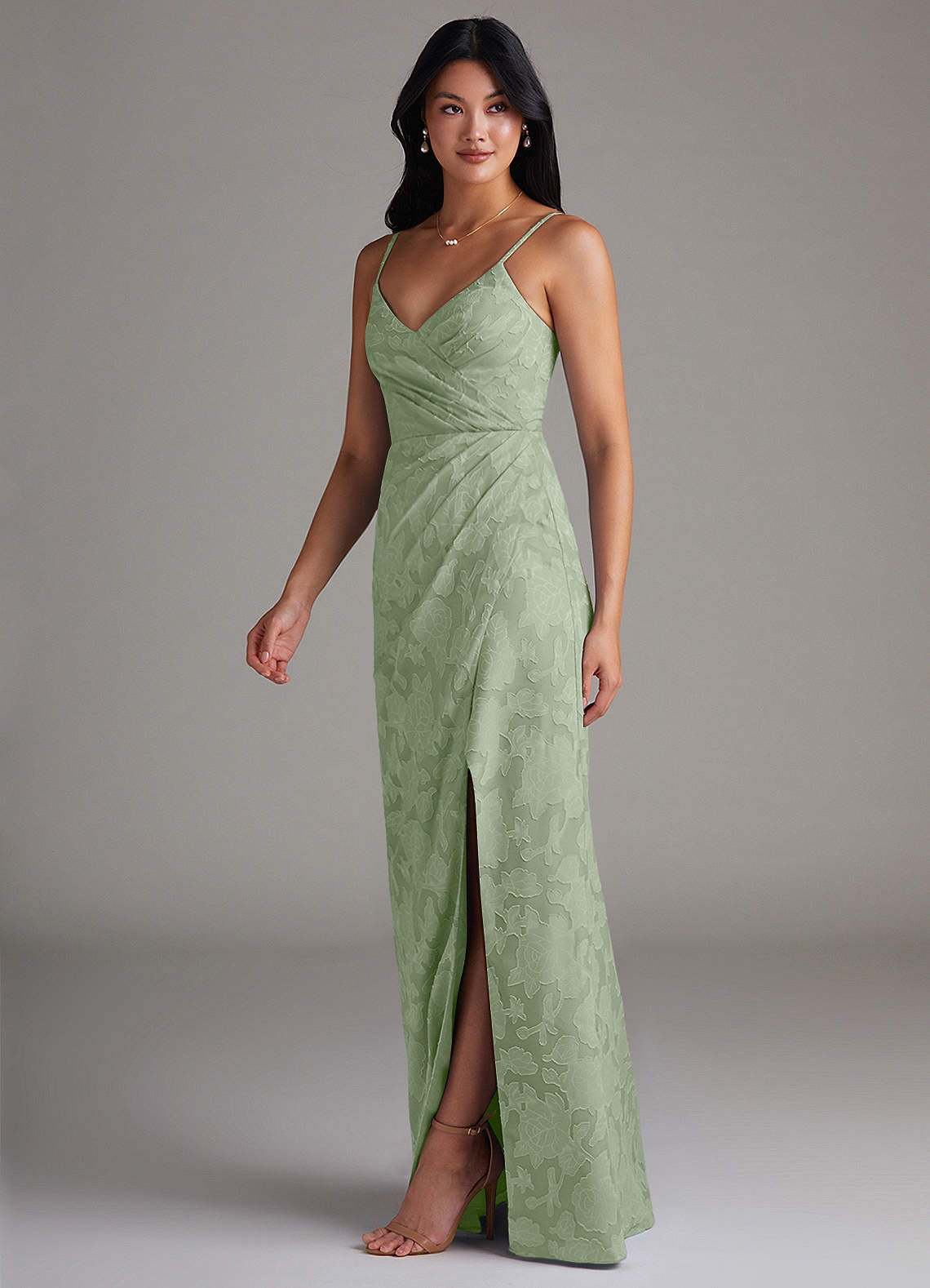 Maci Sheath V-Neck Floral Burnout Bridesmaid Dress in Dusty Sage