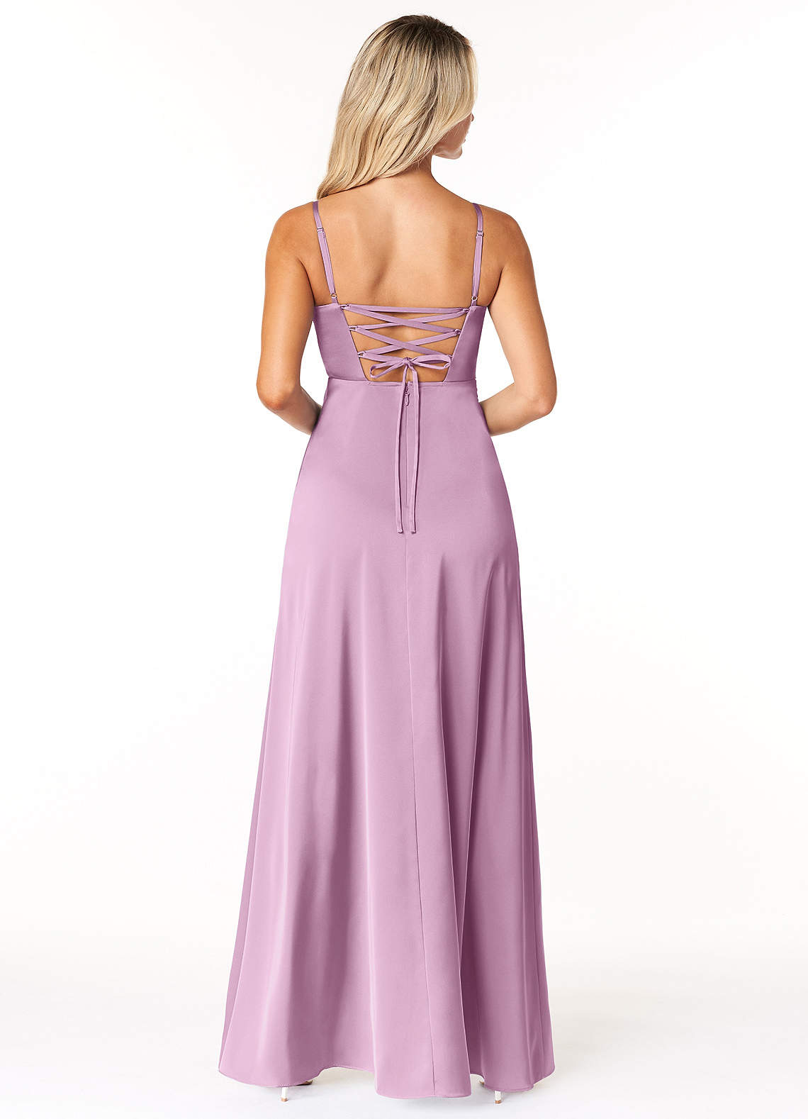 Marchella A-Line V-Neck Stretch Satin Bridesmaid Dress in Wisteria