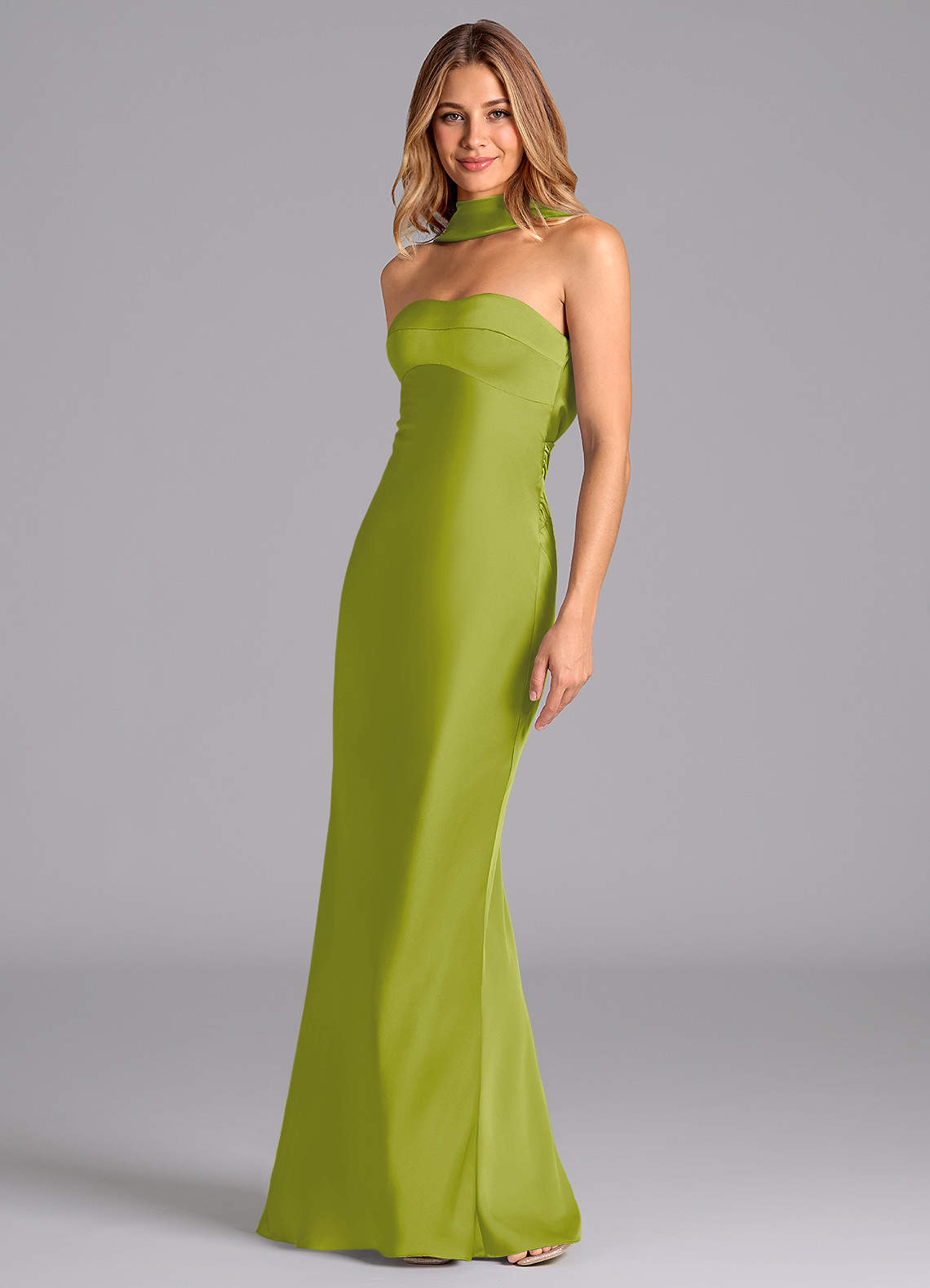 Lusinda Mermaid Strapless Stretch Satin Bridesmaid Dress in Lemongrass