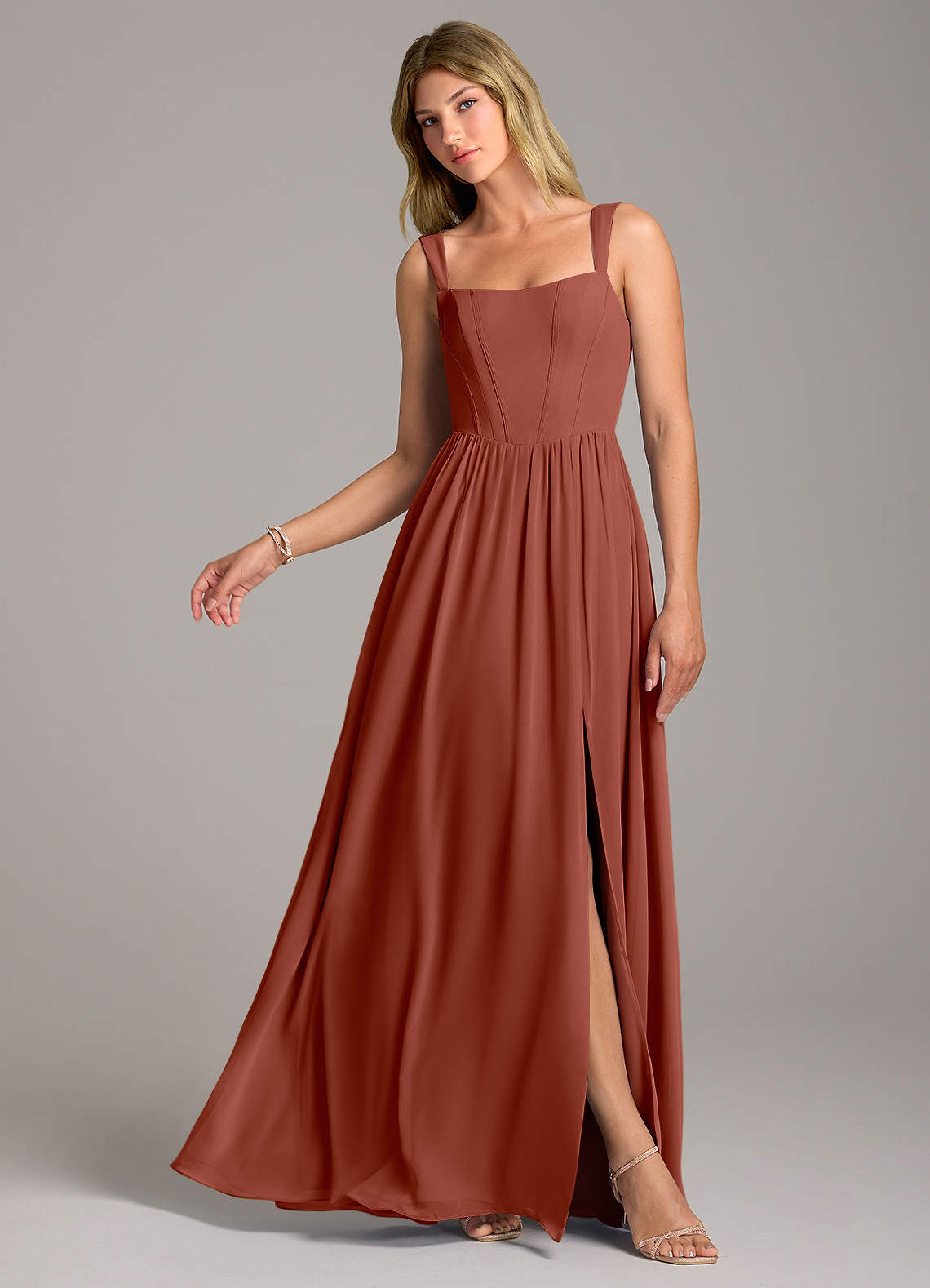 Rosaline A-Line Square-Neck Chiffon Bridesmaid Dress in Auburn