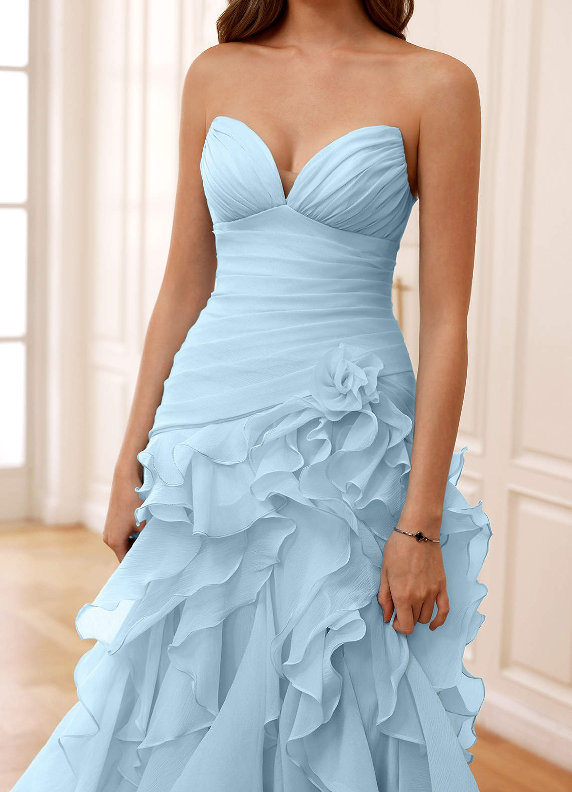 Christabelle Mermaid Sweetheart Chiffon Evening Dress in Shy Blue