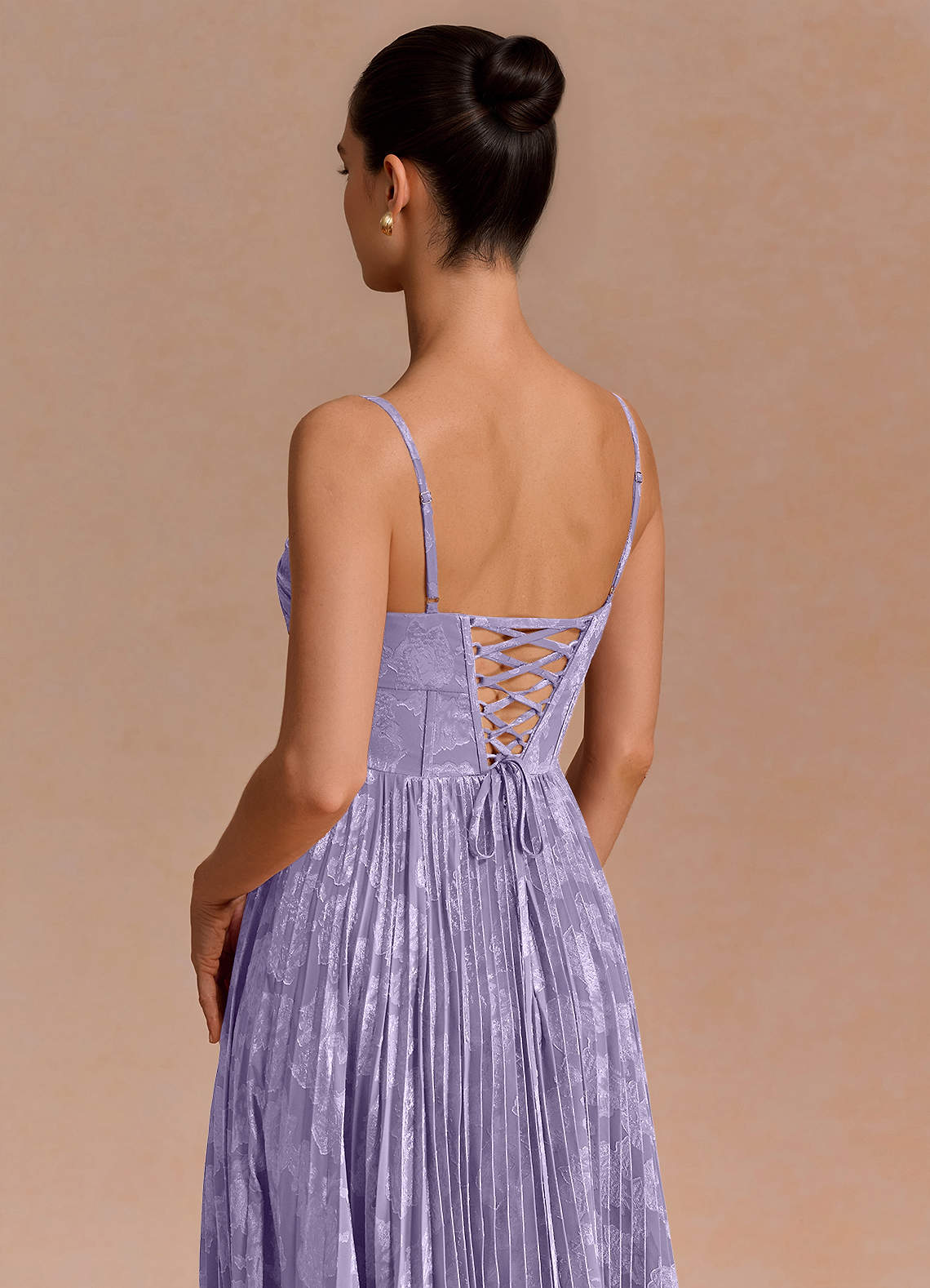 Delfina A-Line Twisted-Bust Fil Coupé Evening Dress in Lilac