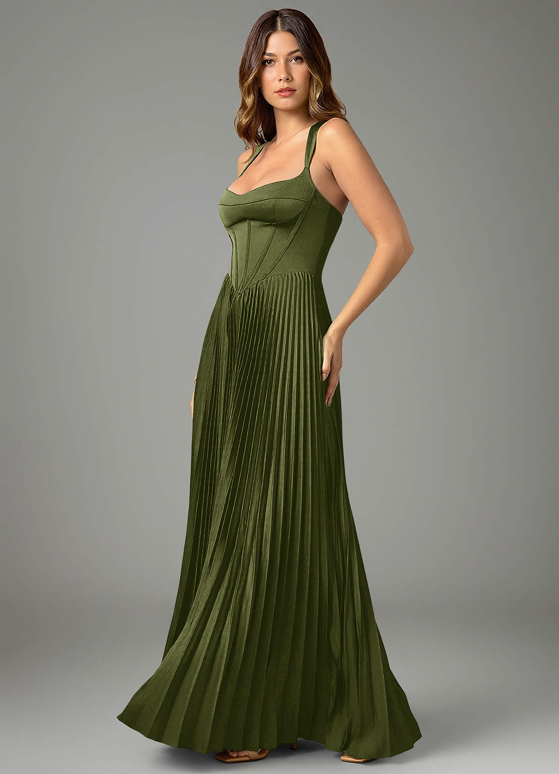 Avenelle A-Line Sweetheart Stretch Satin Bridesmaid Dress in Olive