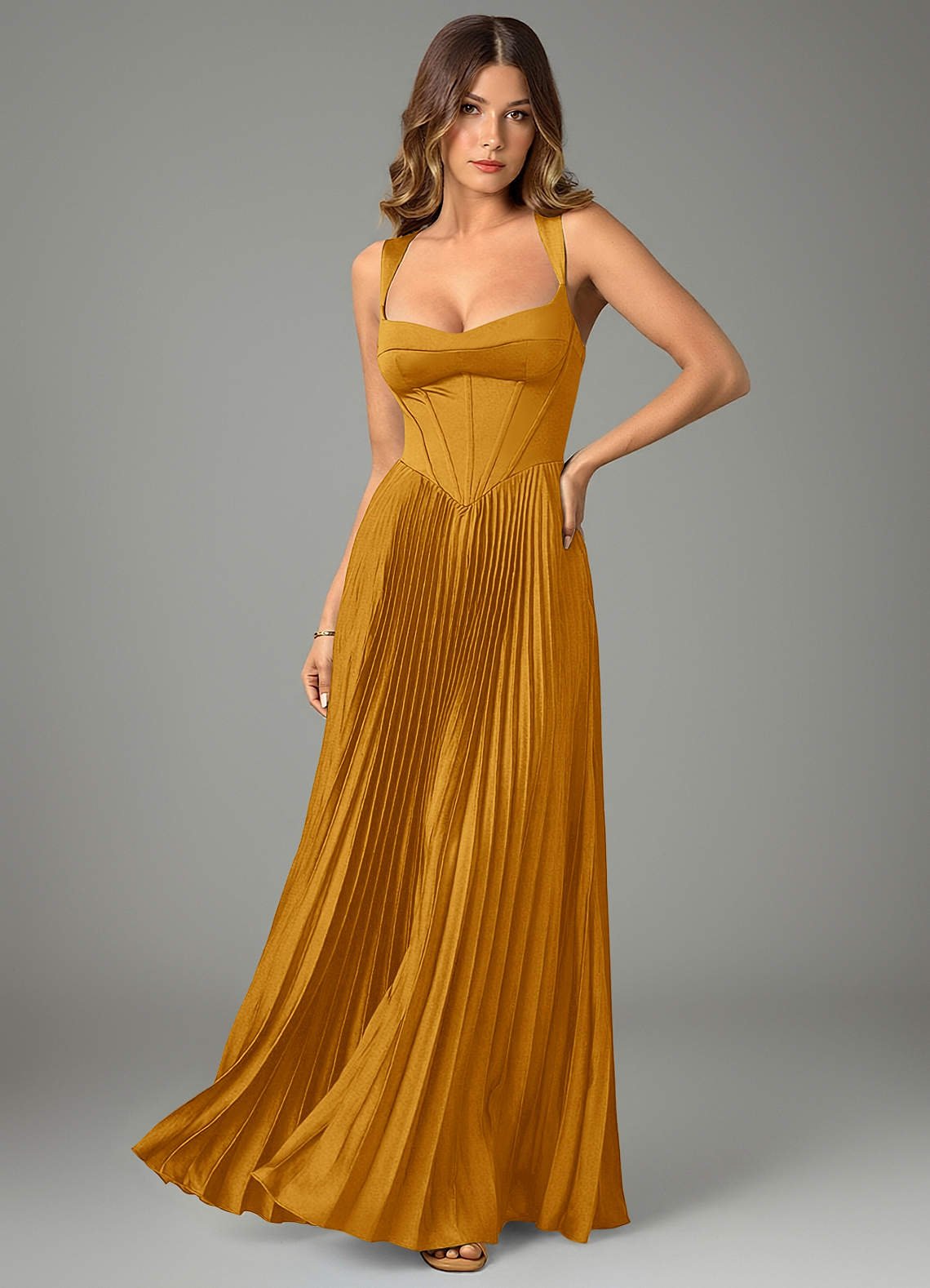 Avenelle A-Line Sweetheart Stretch Satin Bridesmaid Dress in butterscotch