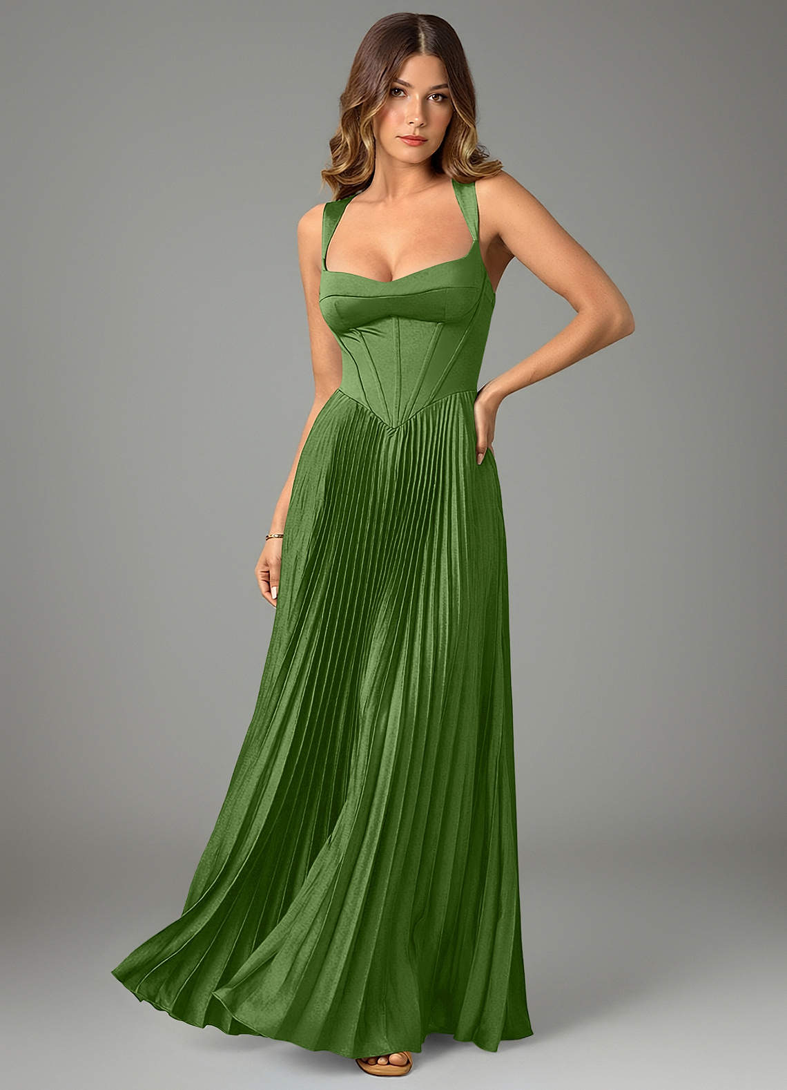 Avenelle A-Line Sweetheart Stretch Satin Bridesmaid Dress in Basil