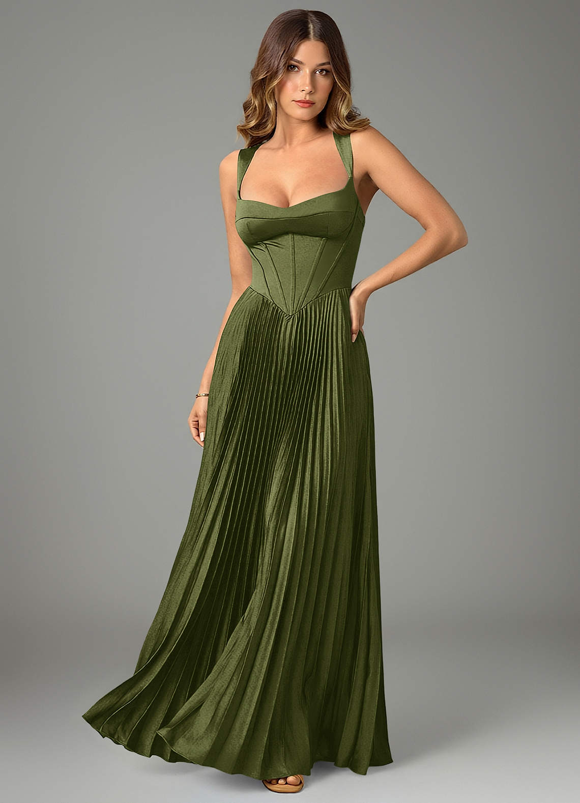 Avenelle A-Line Sweetheart Stretch Satin Bridesmaid Dress in Olive