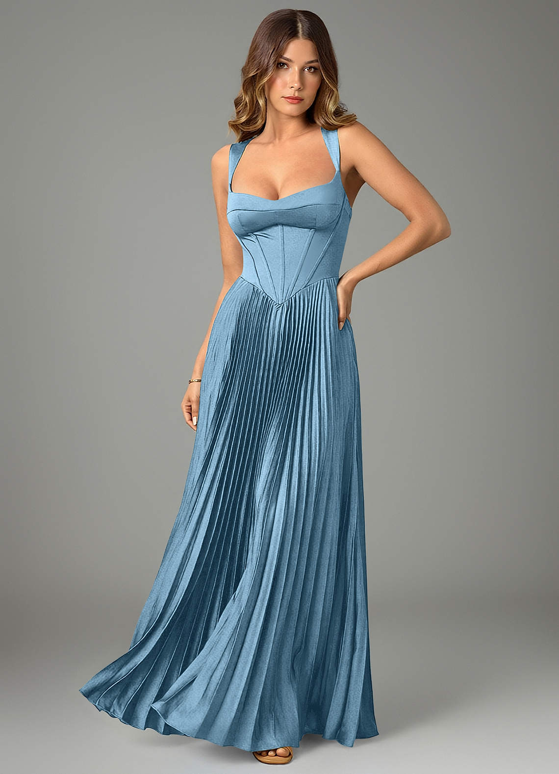 Avenelle A-Line Sweetheart Stretch Satin Bridesmaid Dress in Steel Blue