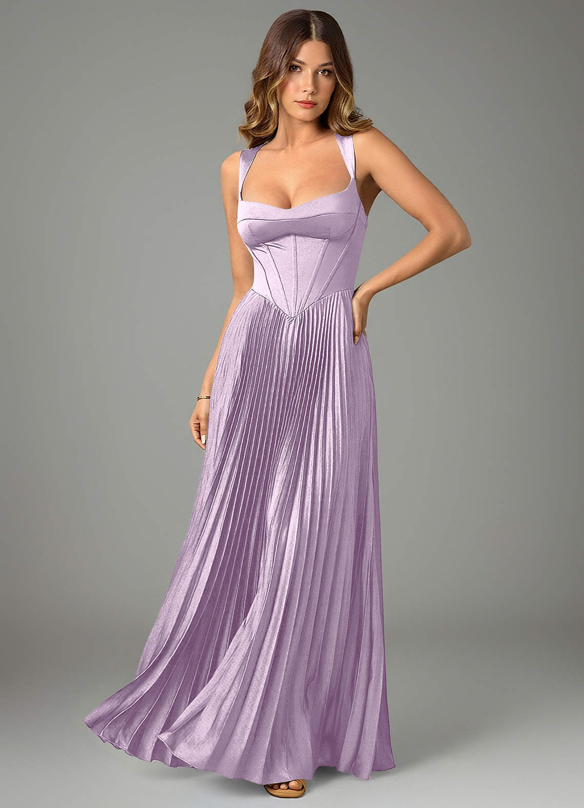 Avenelle A-Line Sweetheart Stretch Satin Bridesmaid Dress in Frosted Lilac