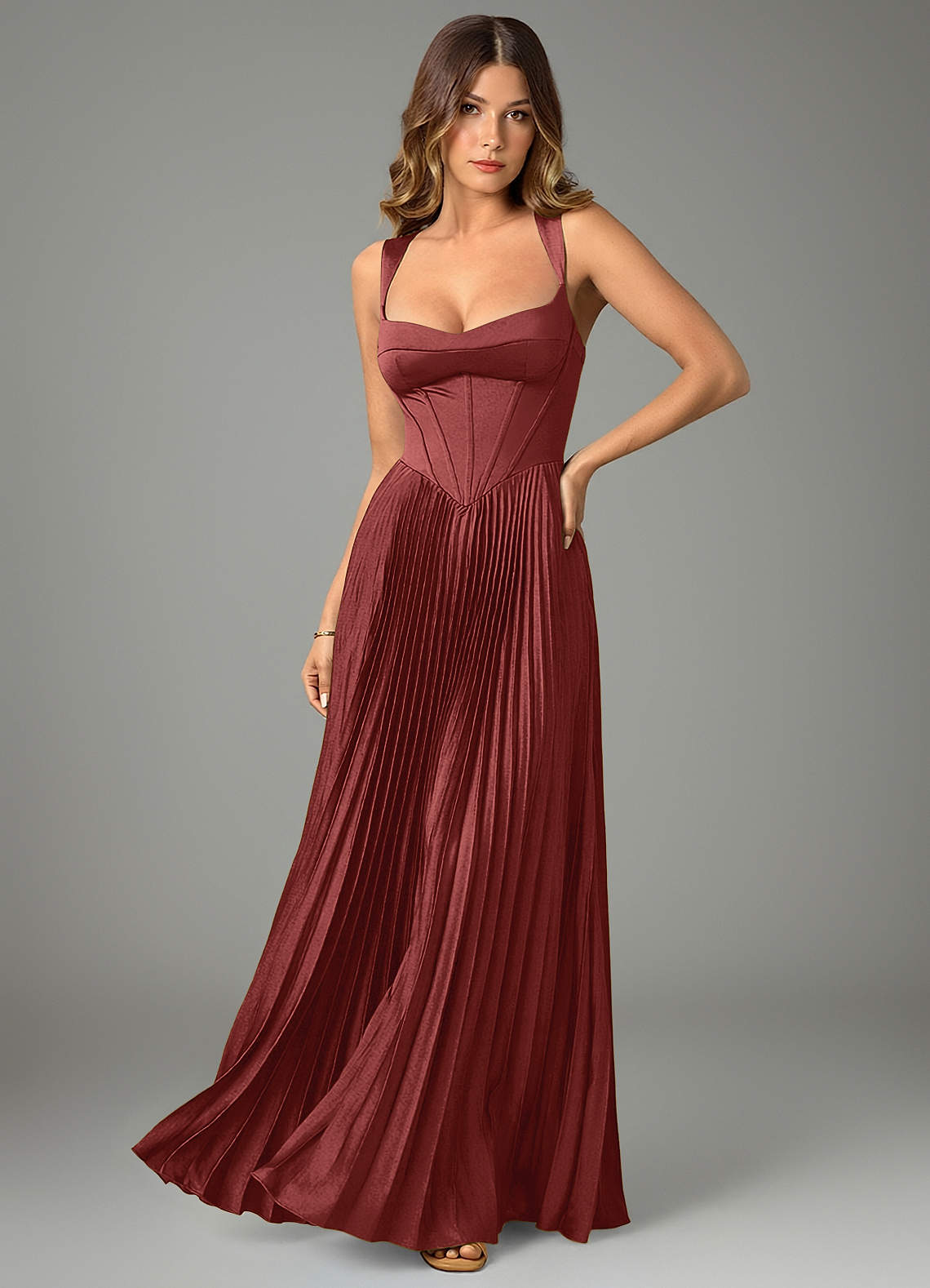 Avenelle A-Line Sweetheart Stretch Satin Bridesmaid Dress in Terracotta
