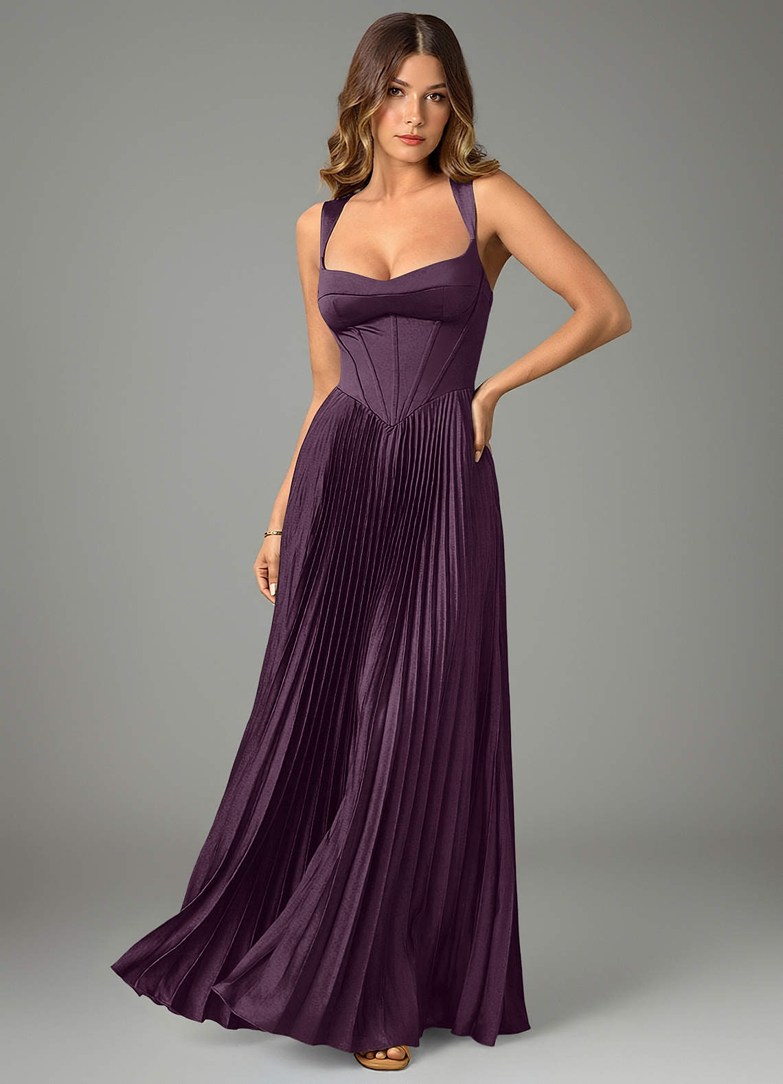Avenelle A-Line Sweetheart Stretch Satin Bridesmaid Dress in Plum