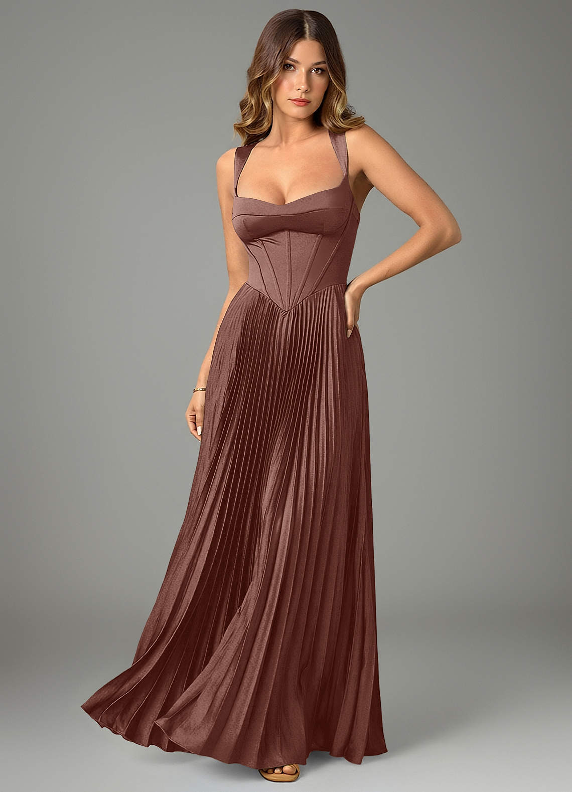 Avenelle A-Line Sweetheart Stretch Satin Bridesmaid Dress in Espresso