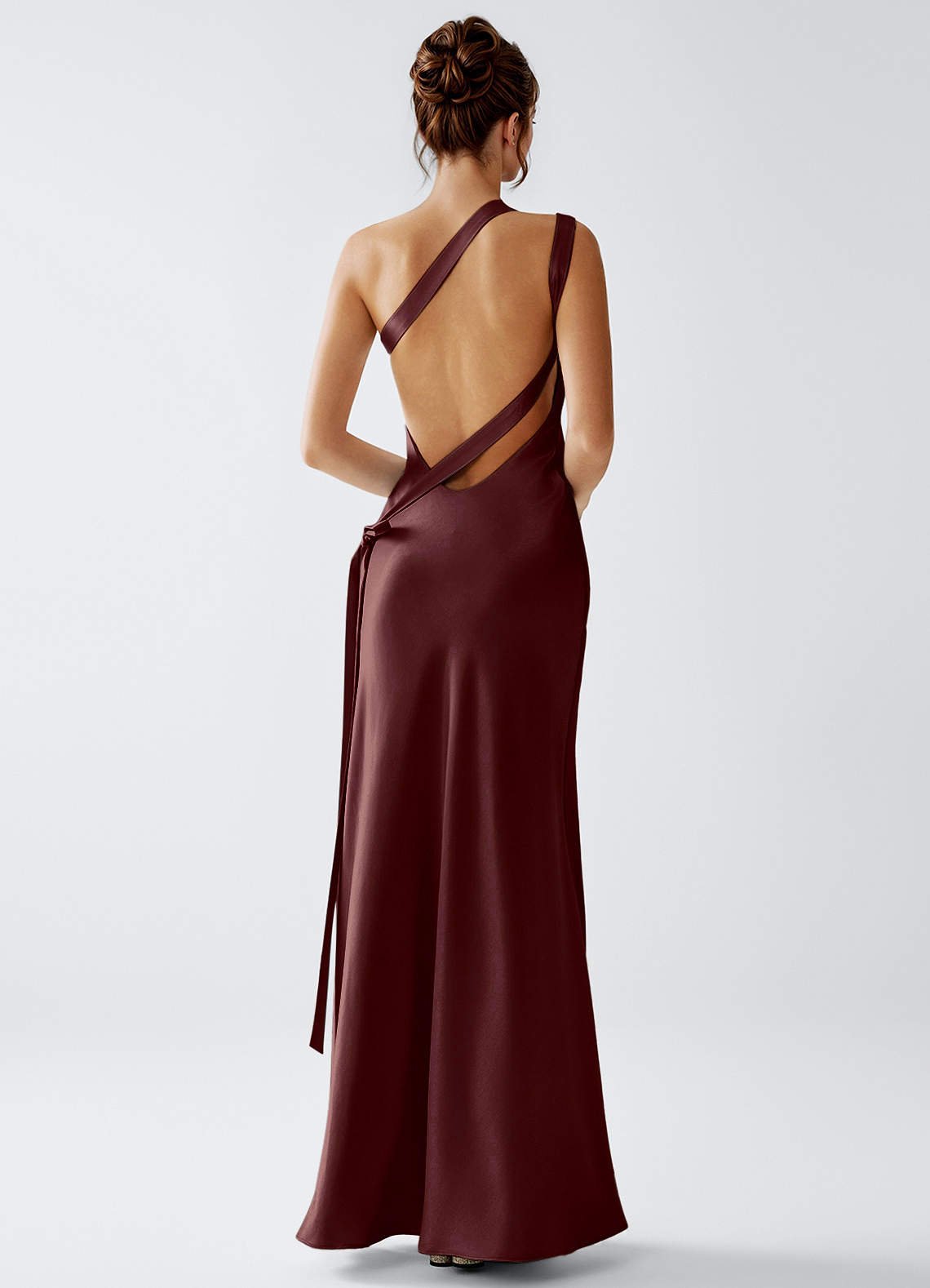 Stephanie Sheath One-Shoulder Luminous Satin Evening Dress in White
