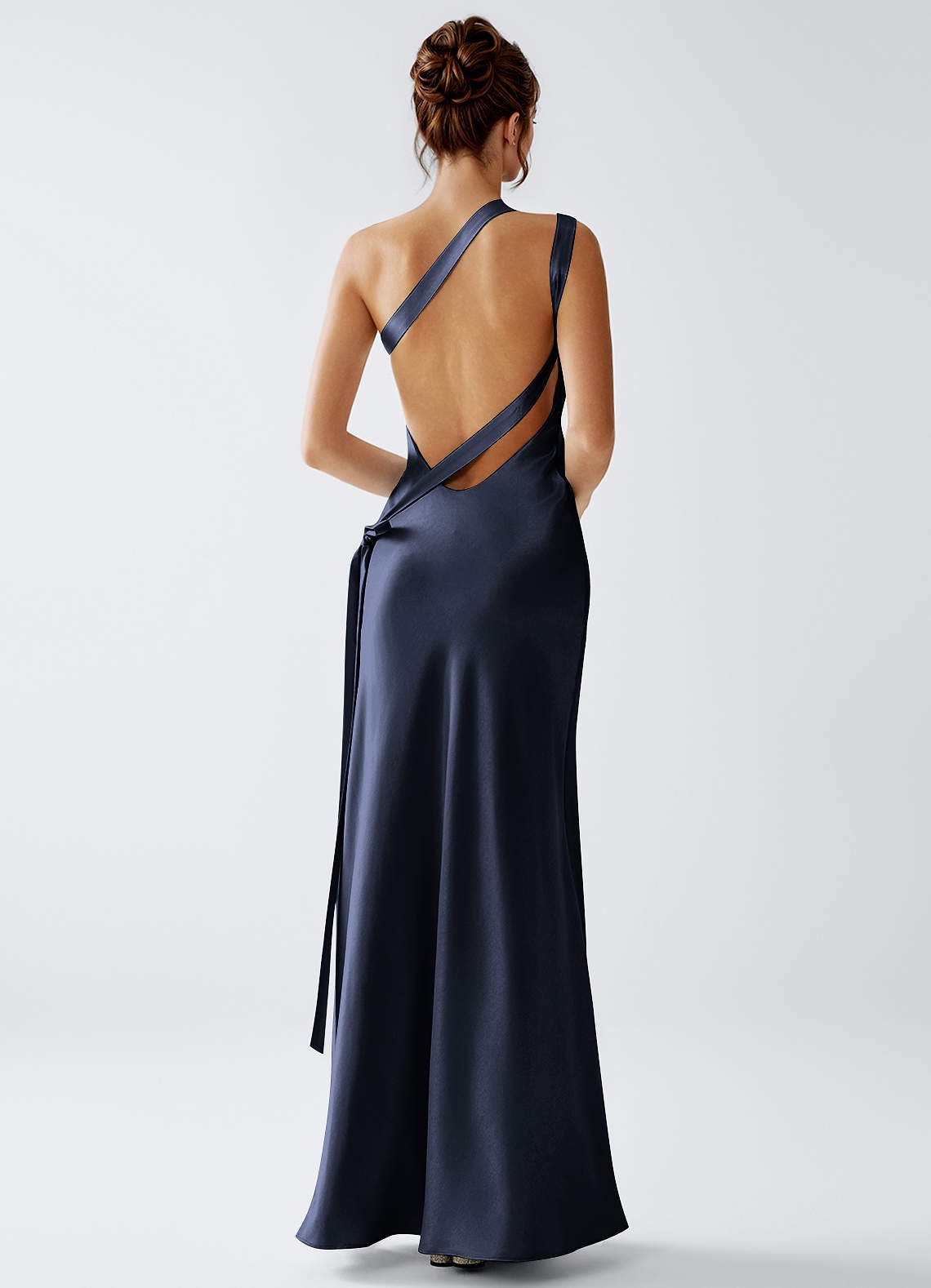 Stephanie Sheath One-Shoulder Luminous Satin Evening Dress in White