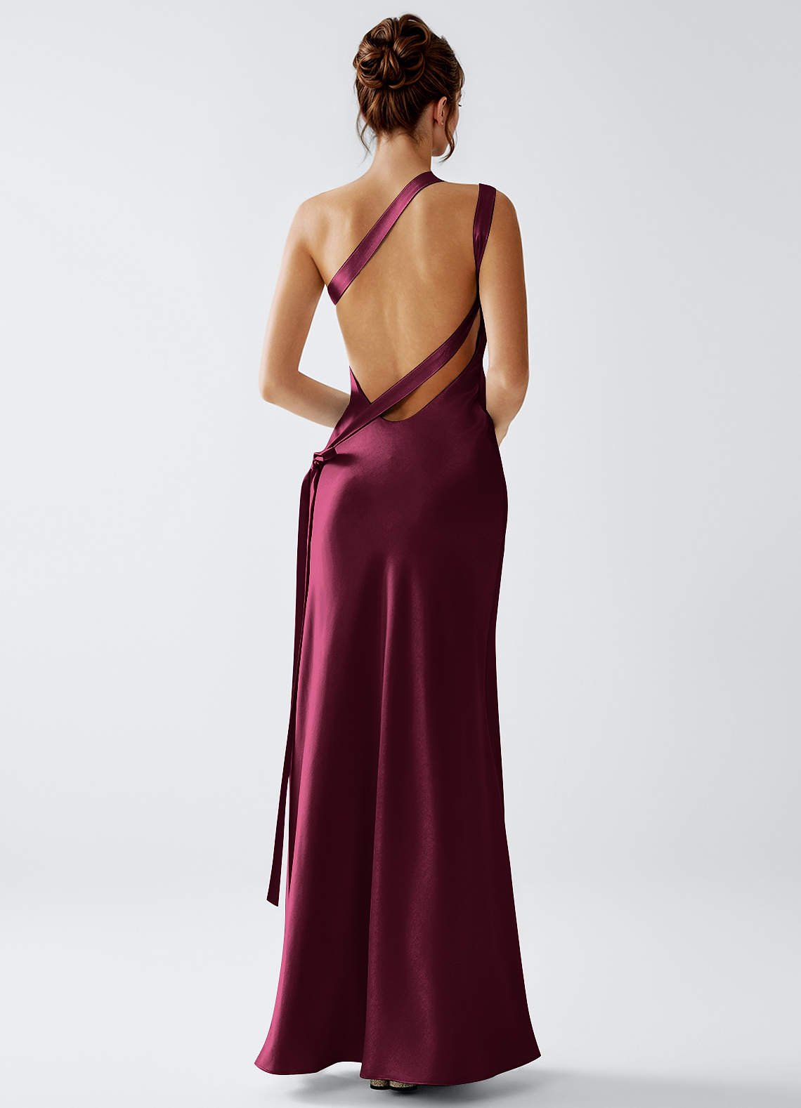 Stephanie Sheath One-Shoulder Luminous Satin Evening Dress in White