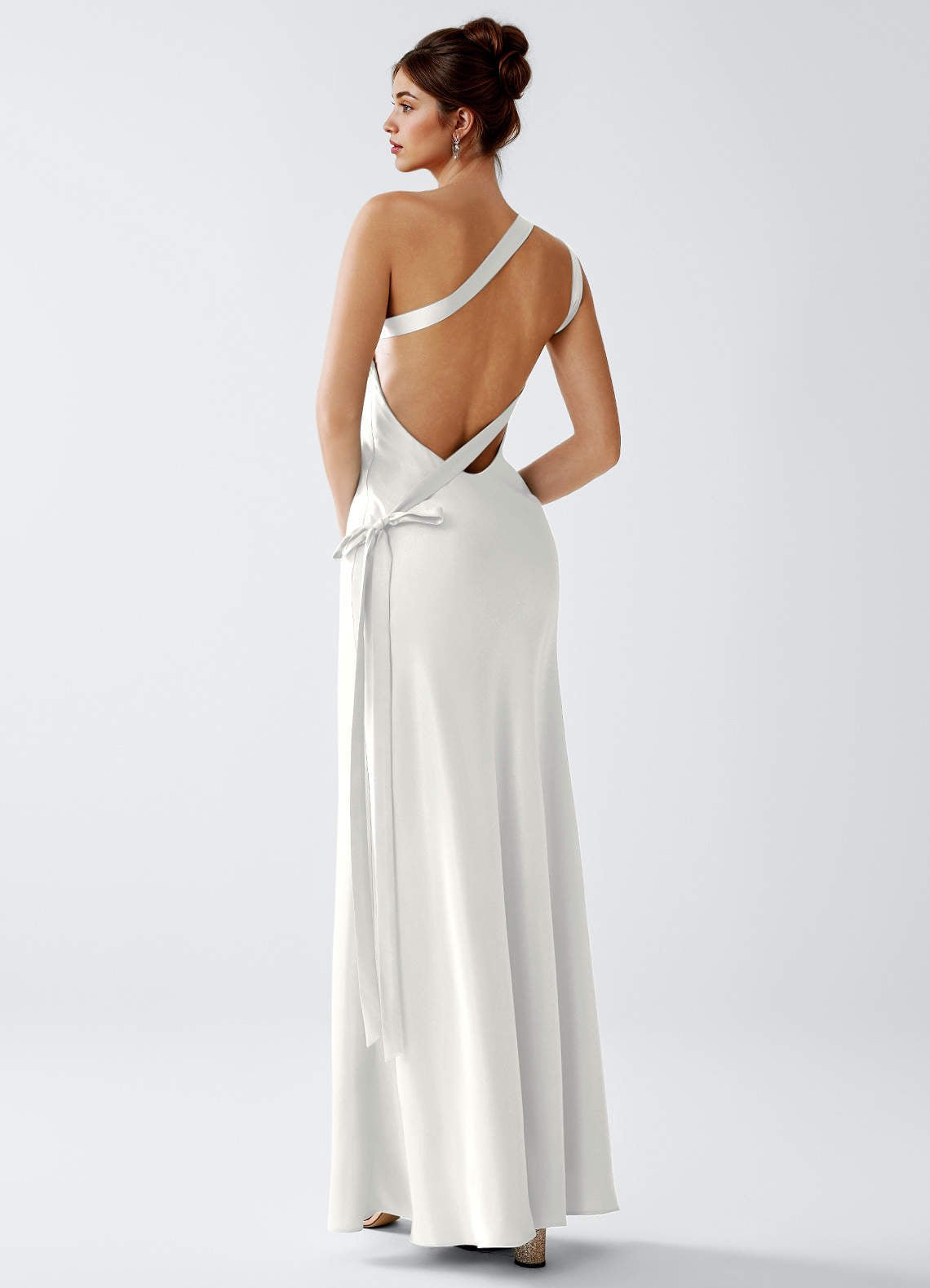 Stephanie Sheath One-Shoulder Luminous Satin Evening Dress in White