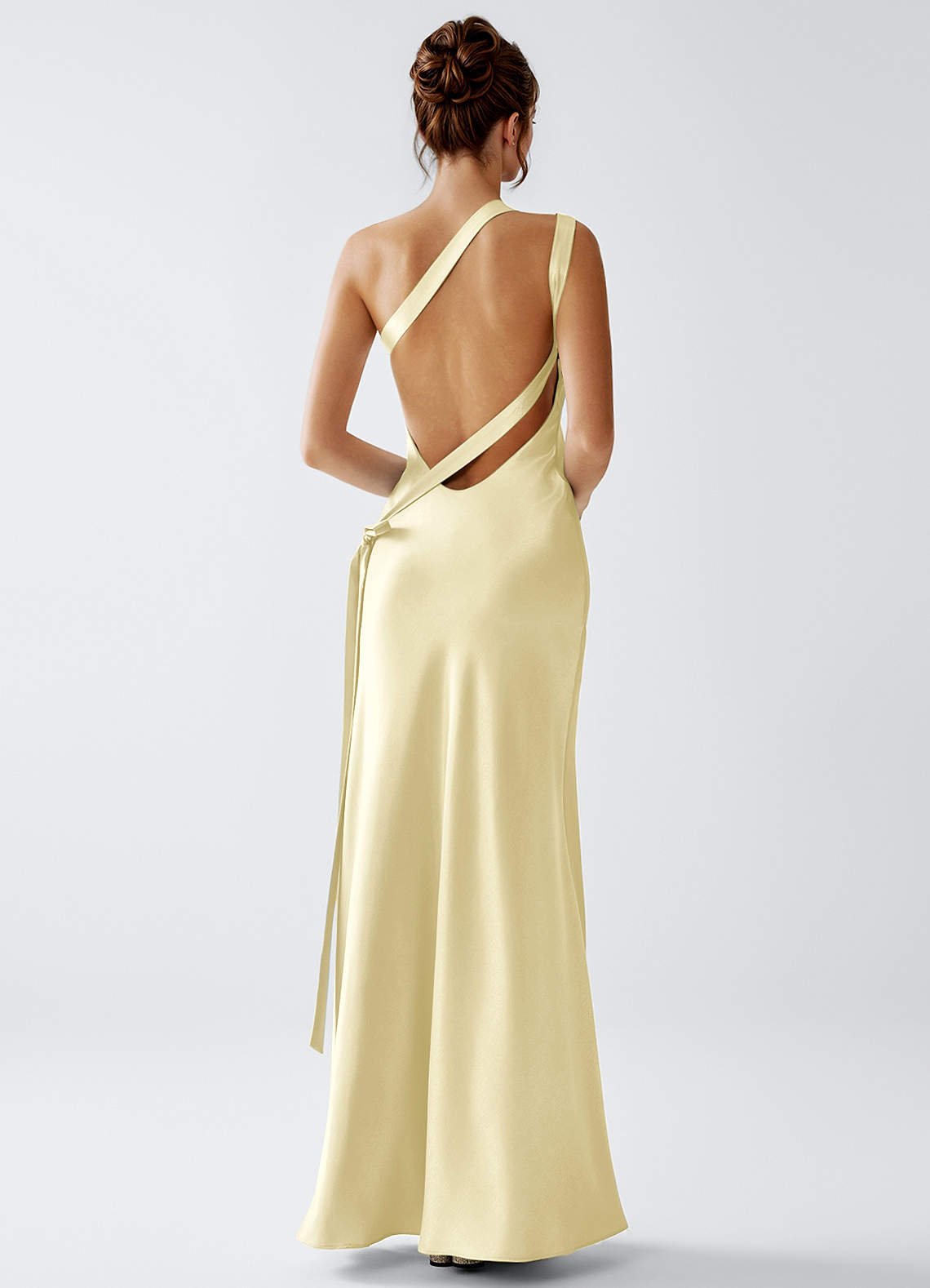 Stephanie Sheath One-Shoulder Luminous Satin Evening Dress in White