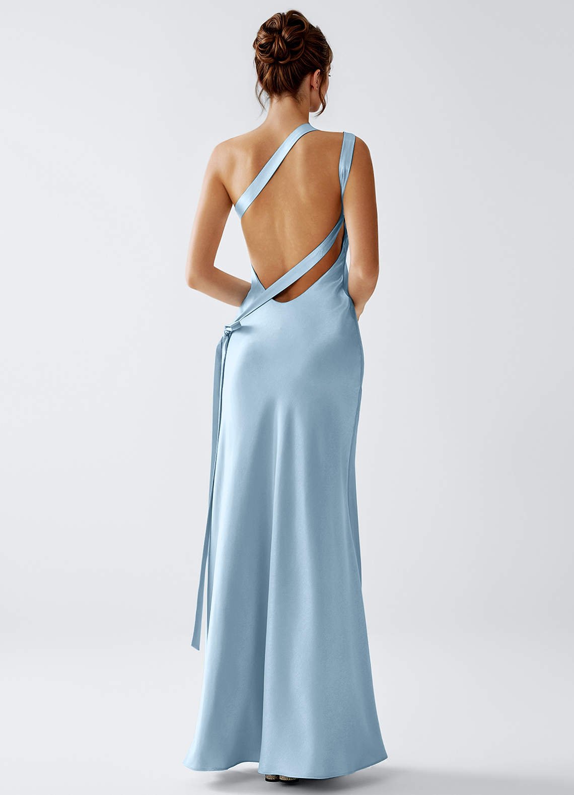 Stephanie Sheath One-Shoulder Luminous Satin Evening Dress in White