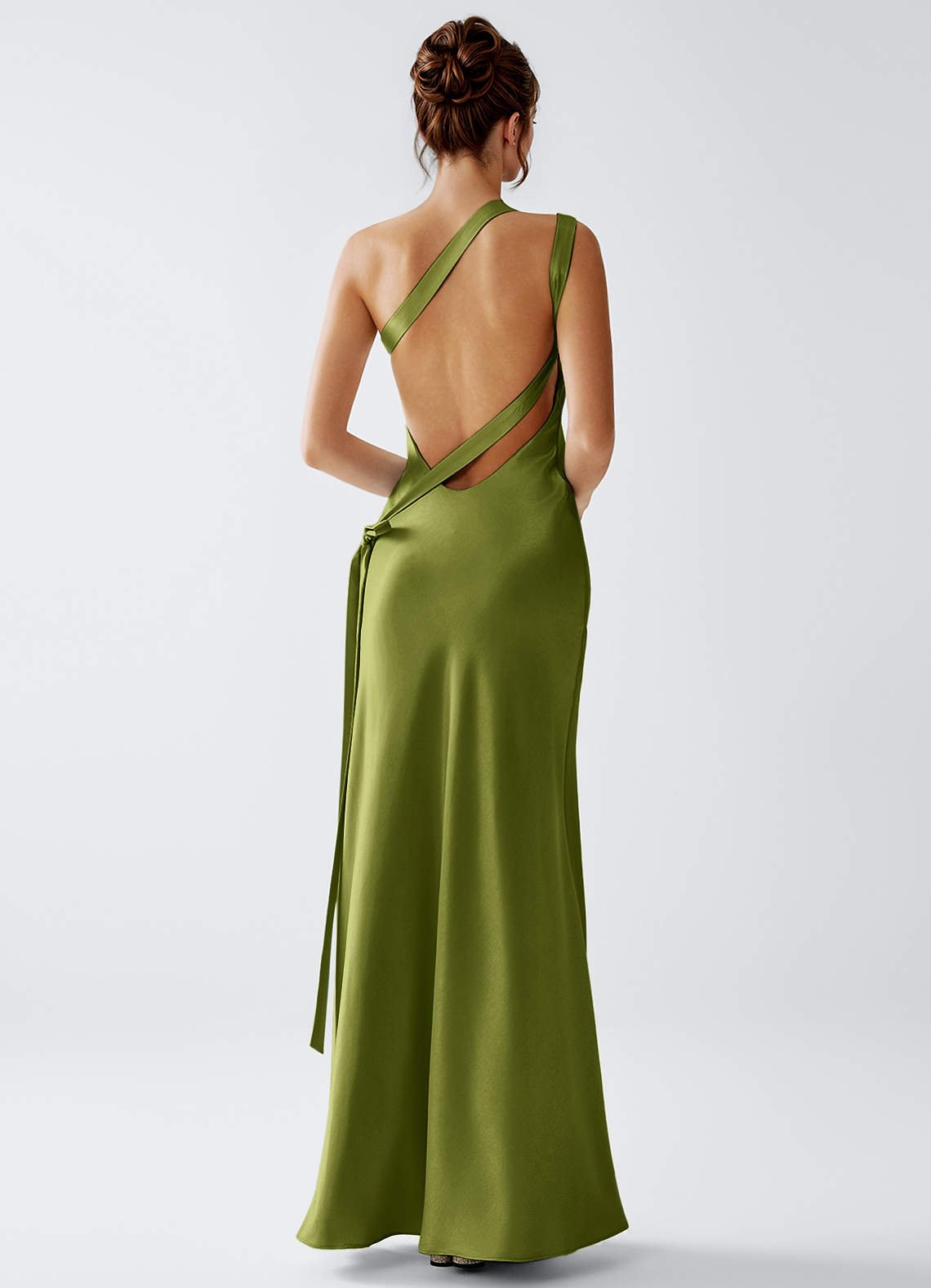 Stephanie Sheath One-Shoulder Luminous Satin Evening Dress in White