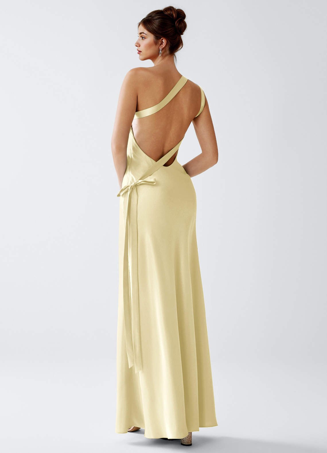 Stephanie Sheath One-Shoulder Luminous Satin Evening Dress in Lemon Sorbet