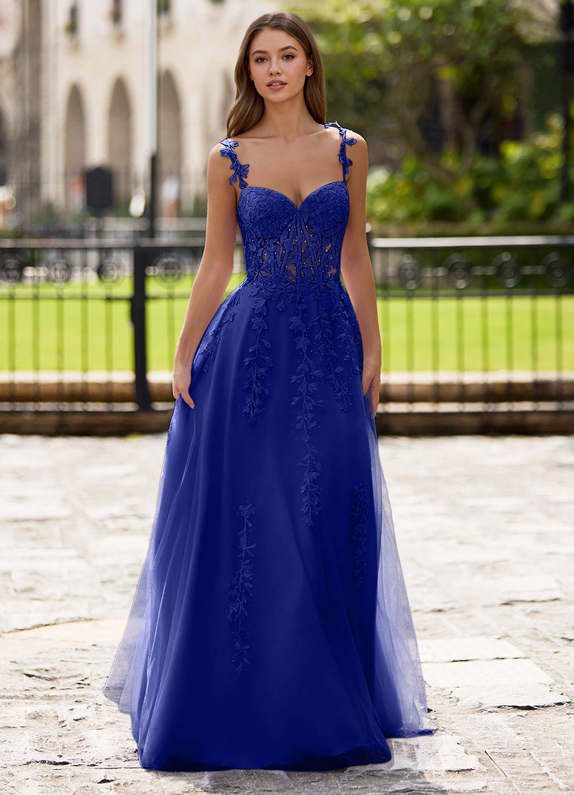 Dreamscape A-Line Sweetheart Lace Tulle Prom Dress in Royal Blue