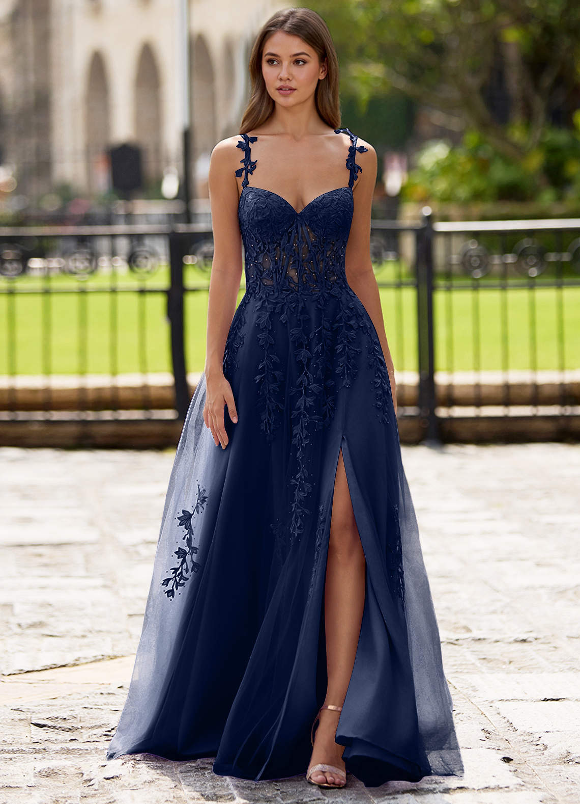 Dreamscape A-Line Sweetheart Lace Tulle Prom Dress in black