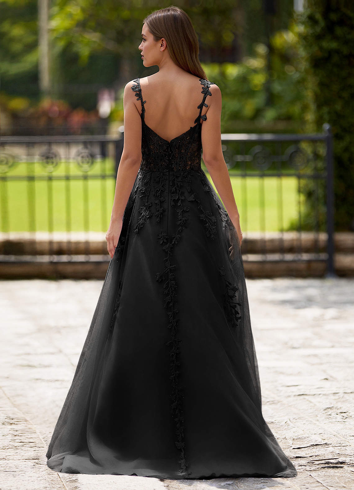 Dreamscape A-Line Sweetheart Lace Tulle Prom Dress in black