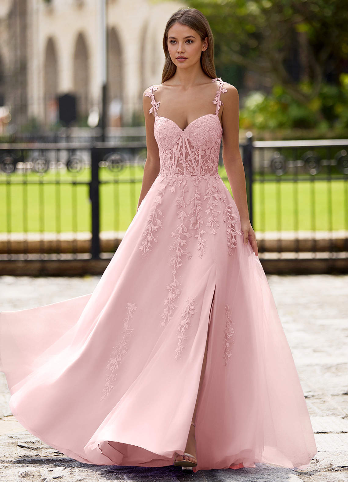 Dreamscape A-Line Sweetheart Lace Tulle Prom Dress in Blushing Pink