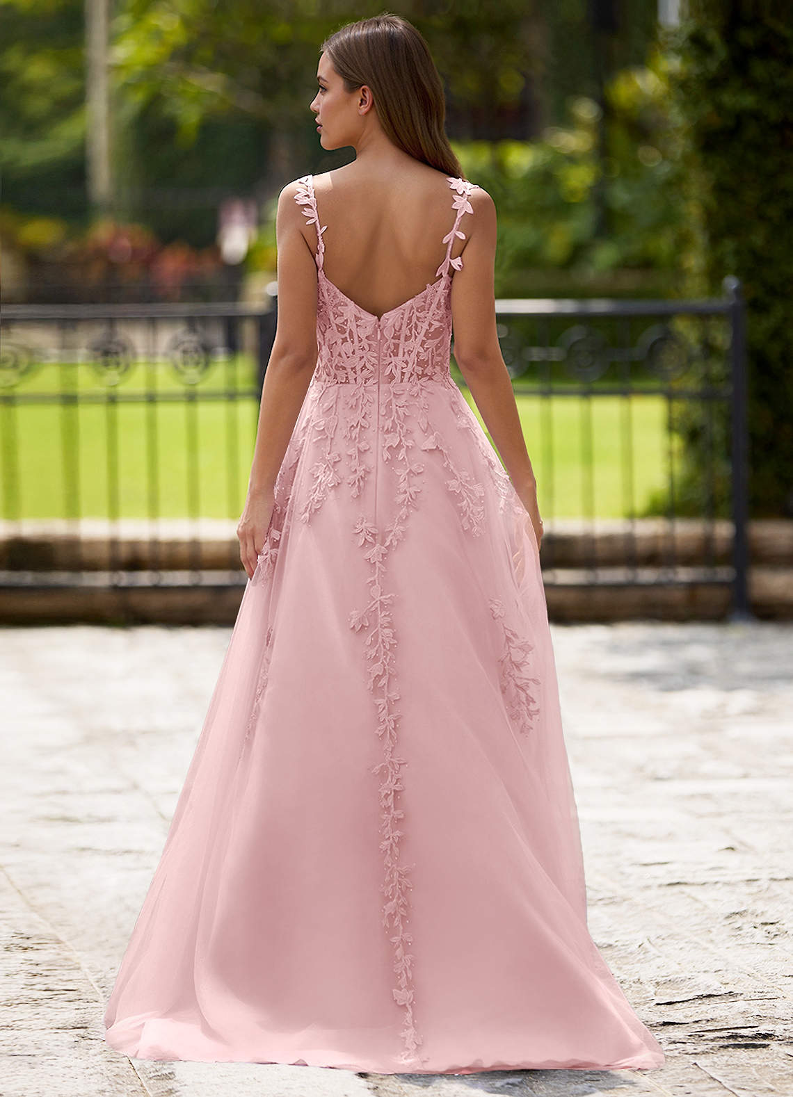 Dreamscape A-Line Sweetheart Lace Tulle Prom Dress in Blushing Pink
