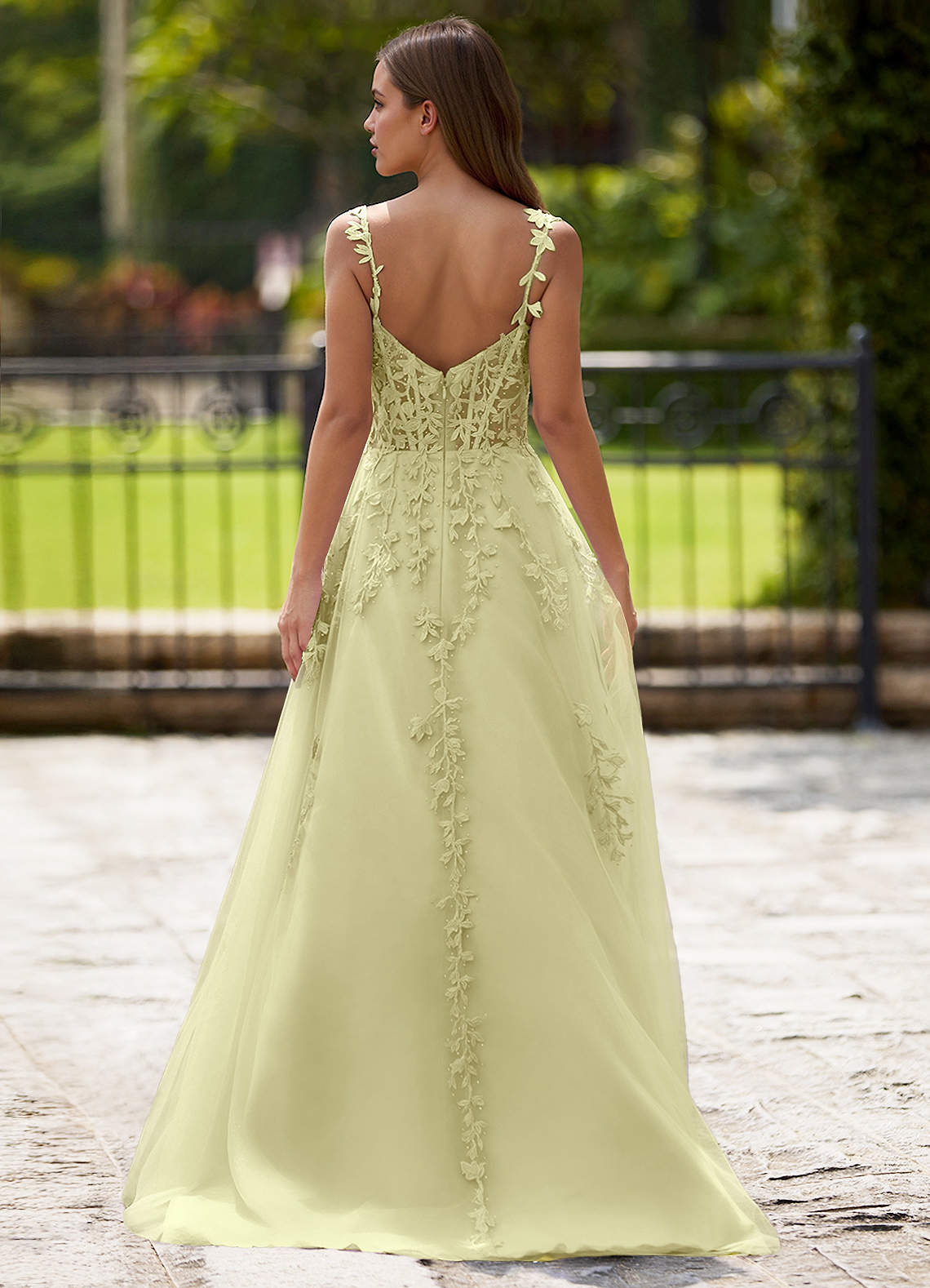 Dreamscape A-Line Sweetheart Lace Tulle Prom Dress in Yellow