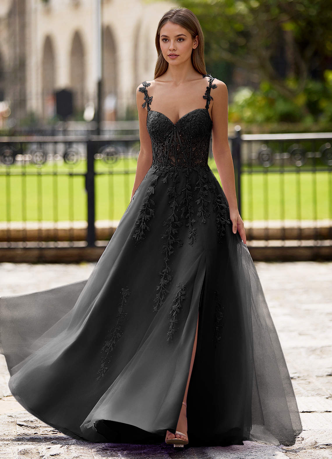 Dreamscape A-Line Sweetheart Lace Tulle Prom Dress in black