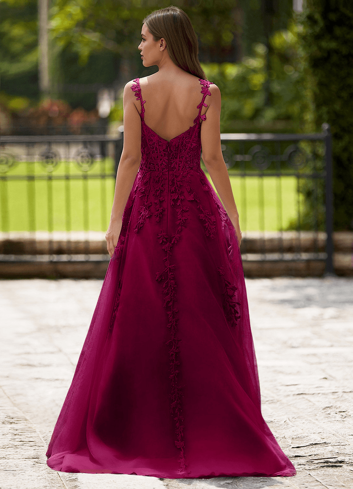 Dreamscape A-Line Sweetheart Lace Tulle Prom Dress in Burgundy
