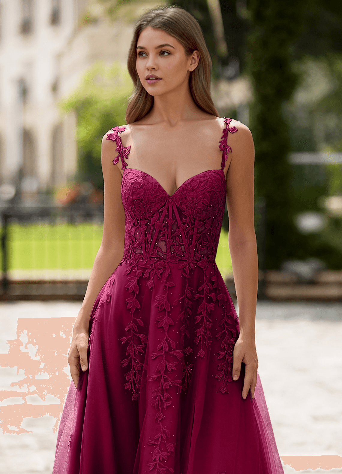 Dreamscape A-Line Sweetheart Lace Tulle Prom Dress in Burgundy