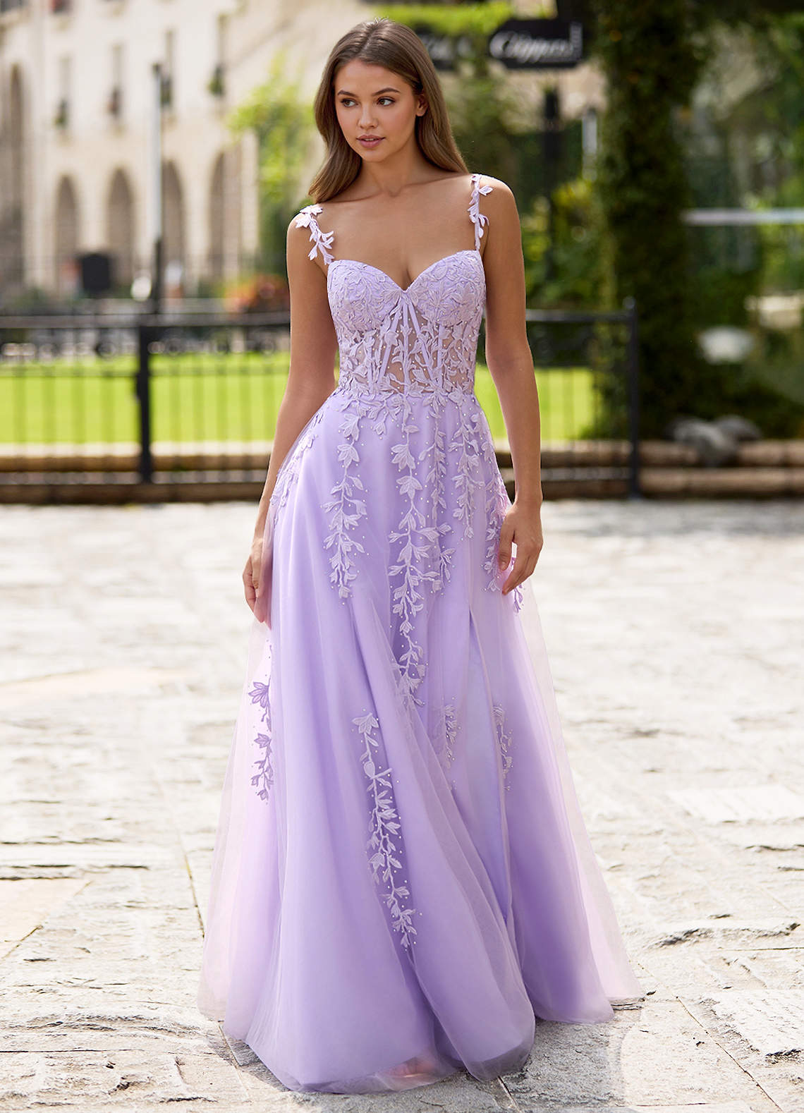Dreamscape A-Line Sweetheart Lace Tulle Prom Dress in Purple