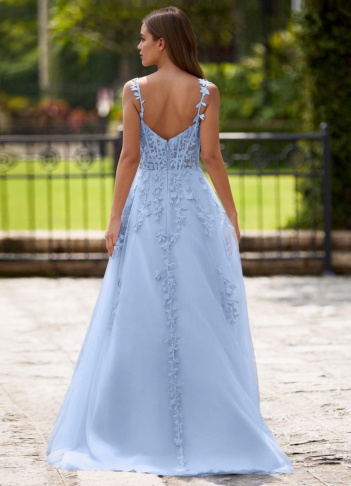 Dreamscape A-Line Sweetheart Lace Tulle Prom Dress in Sky Blue