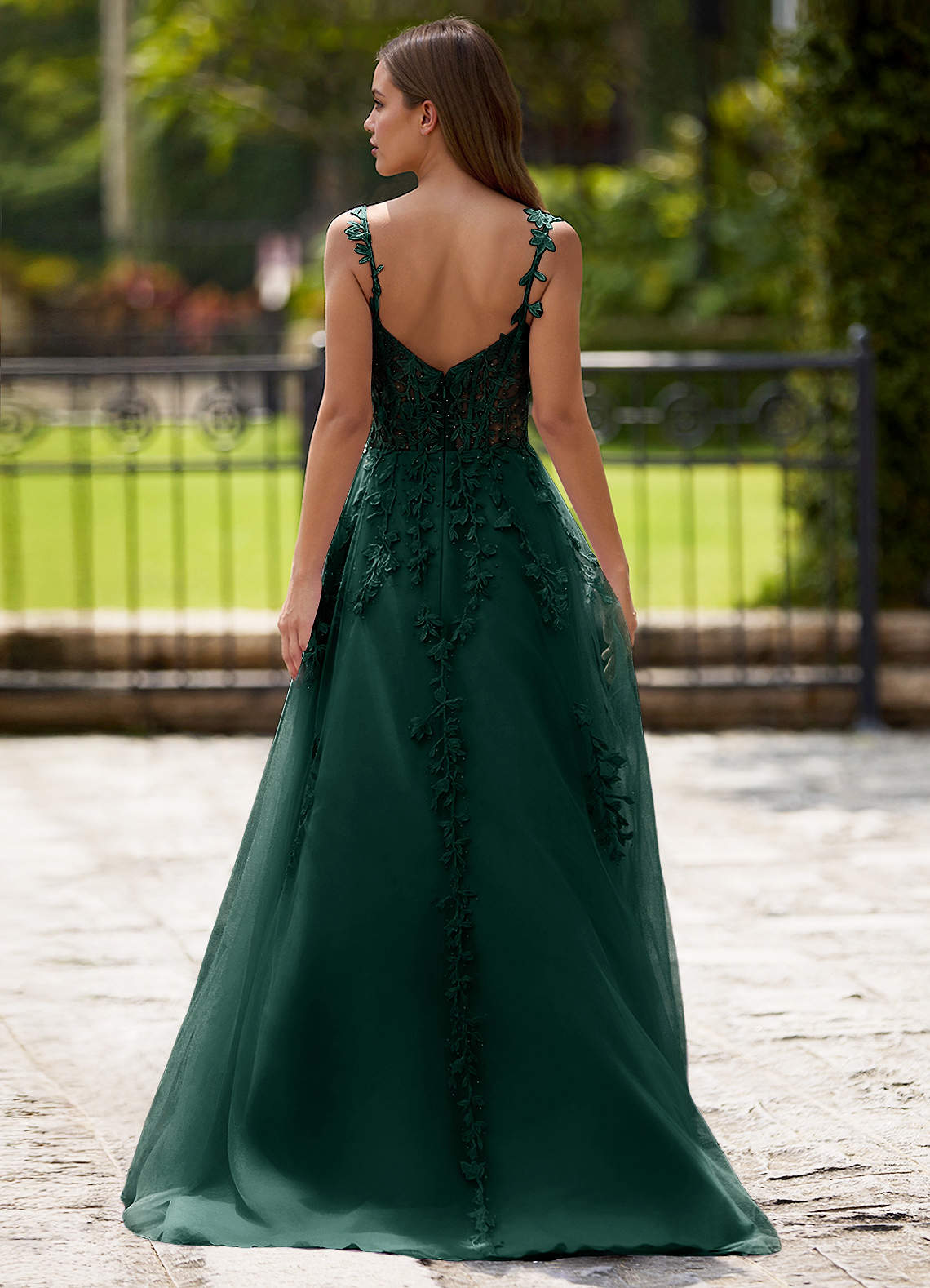 Dreamscape A-Line Sweetheart Lace Tulle Prom Dress in Dark Green